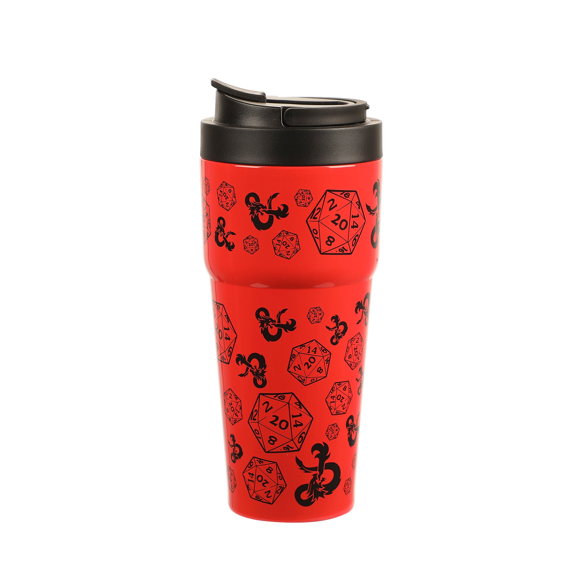 Dungeons & Dragons D20 Dice & Logo Red 27 Oz Stainless Steel Coffee Tumbler