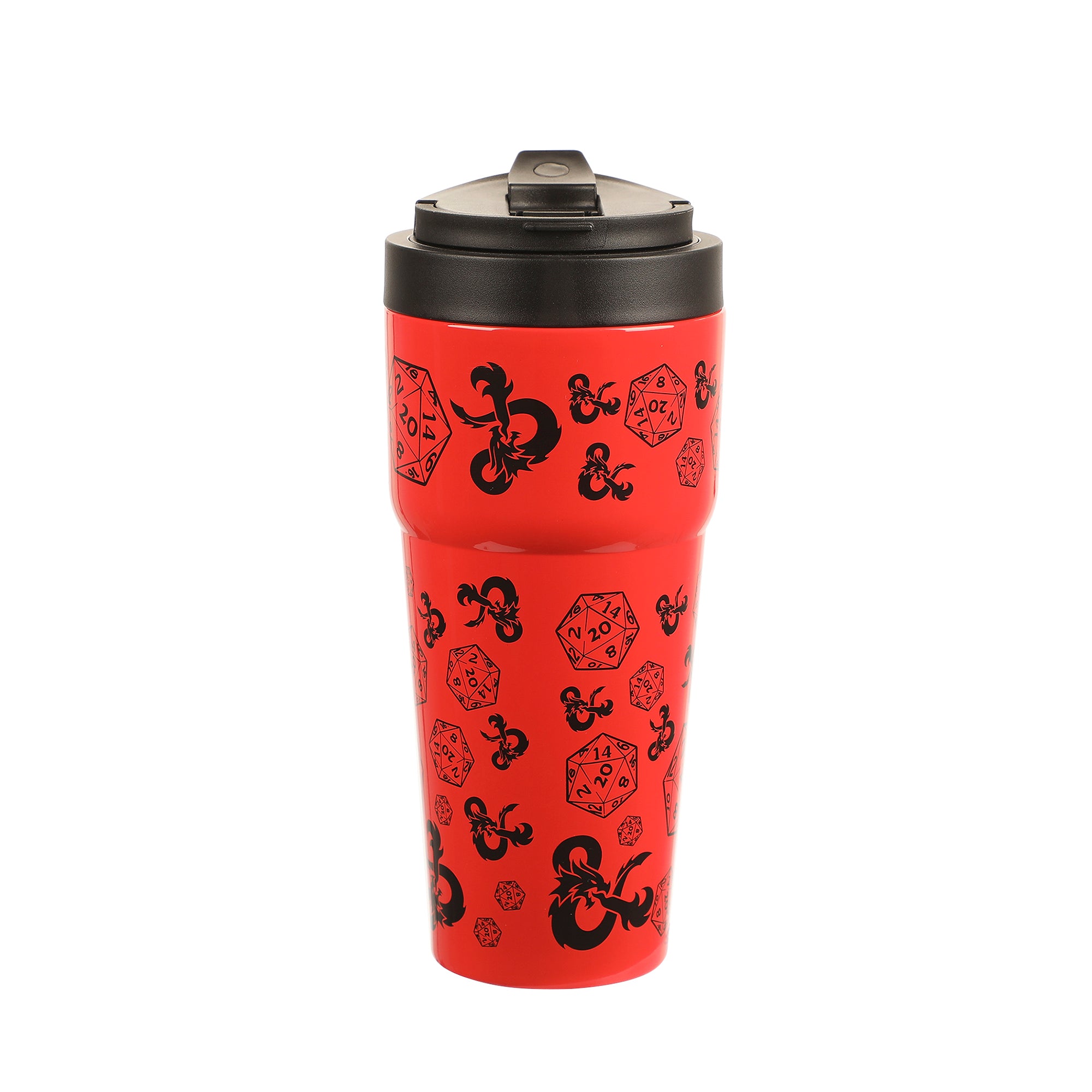 Dungeons & Dragons D20 Dice & Logo Red 27 Oz Stainless Steel Coffee Tumbler
