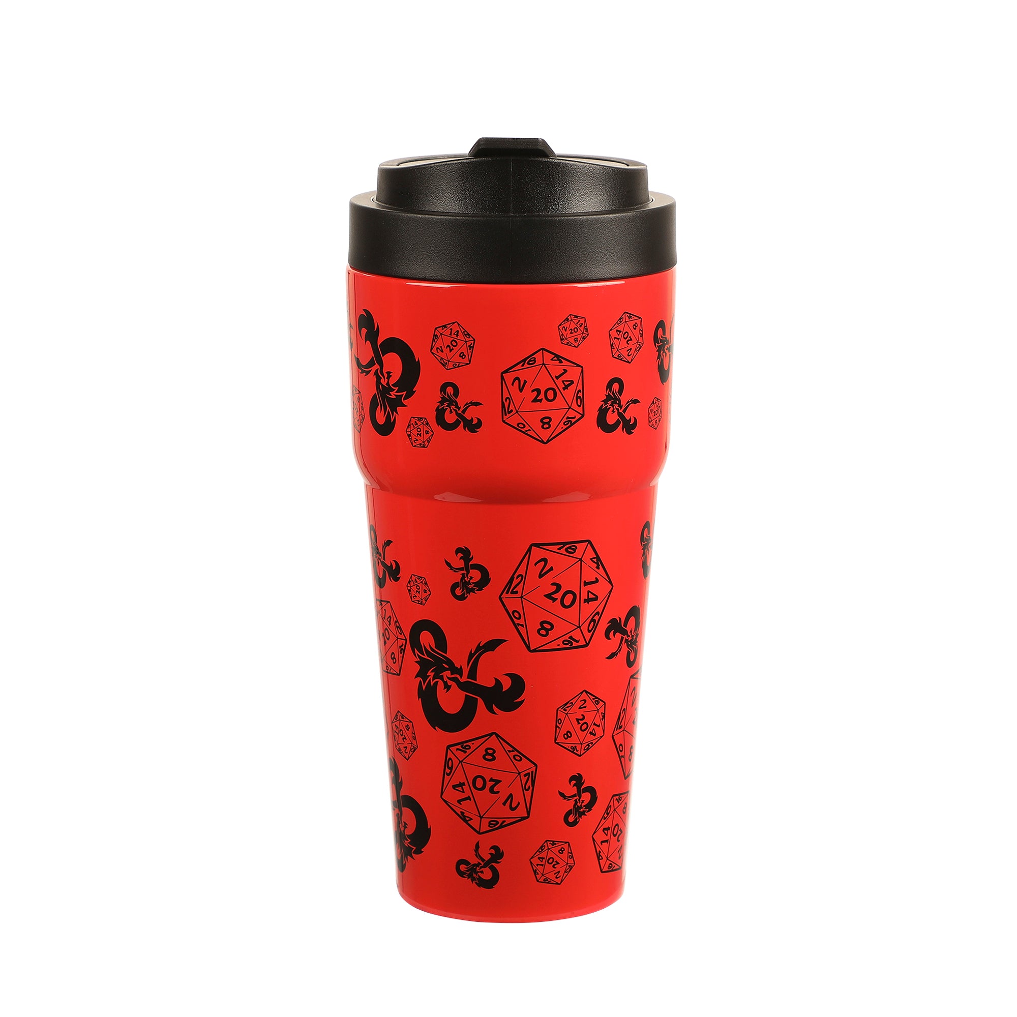 Dungeons & Dragons D20 Dice & Logo Red 27 Oz Stainless Steel Coffee Tumbler