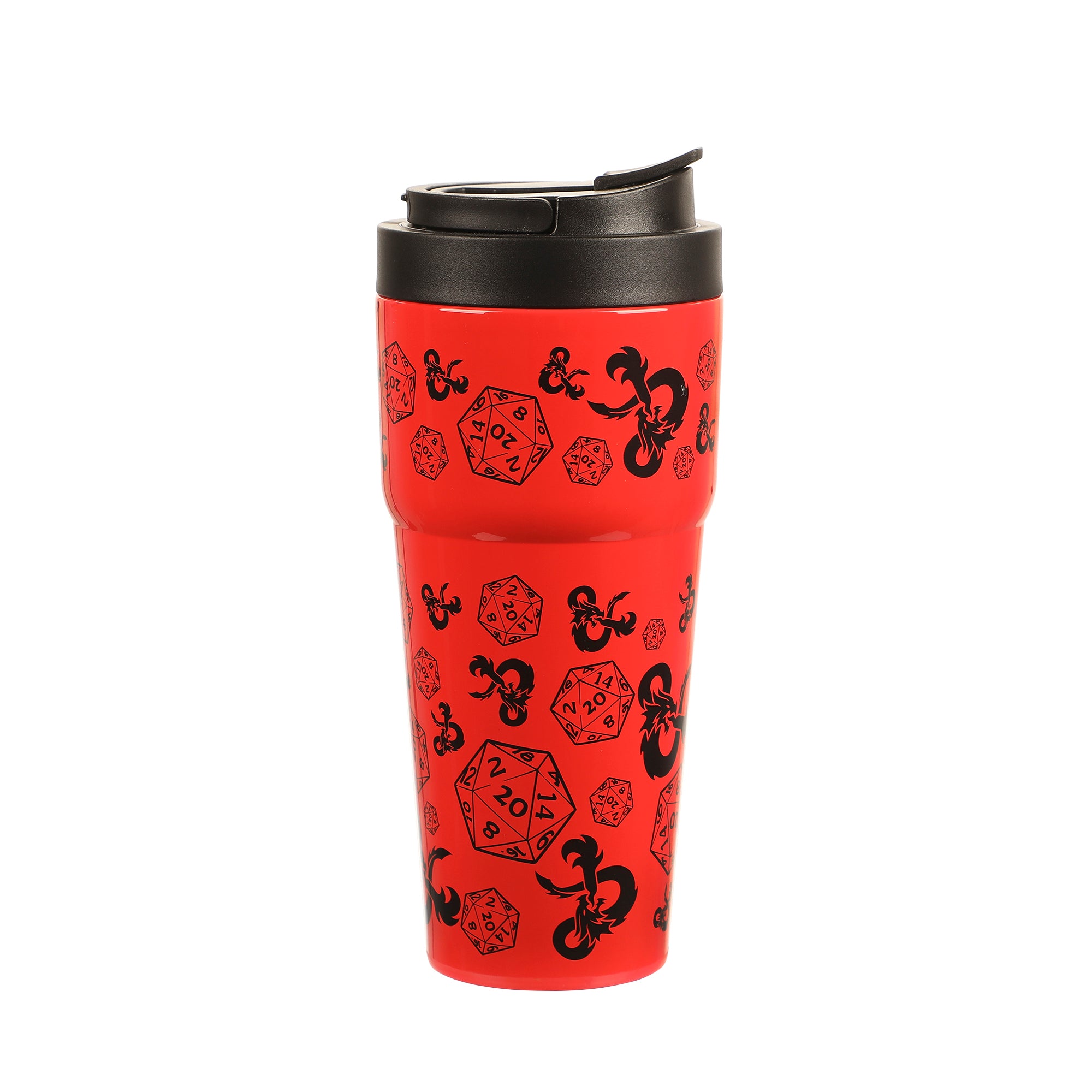 Dungeons & Dragons D20 Dice & Logo Red 27 Oz Stainless Steel Coffee Tumbler