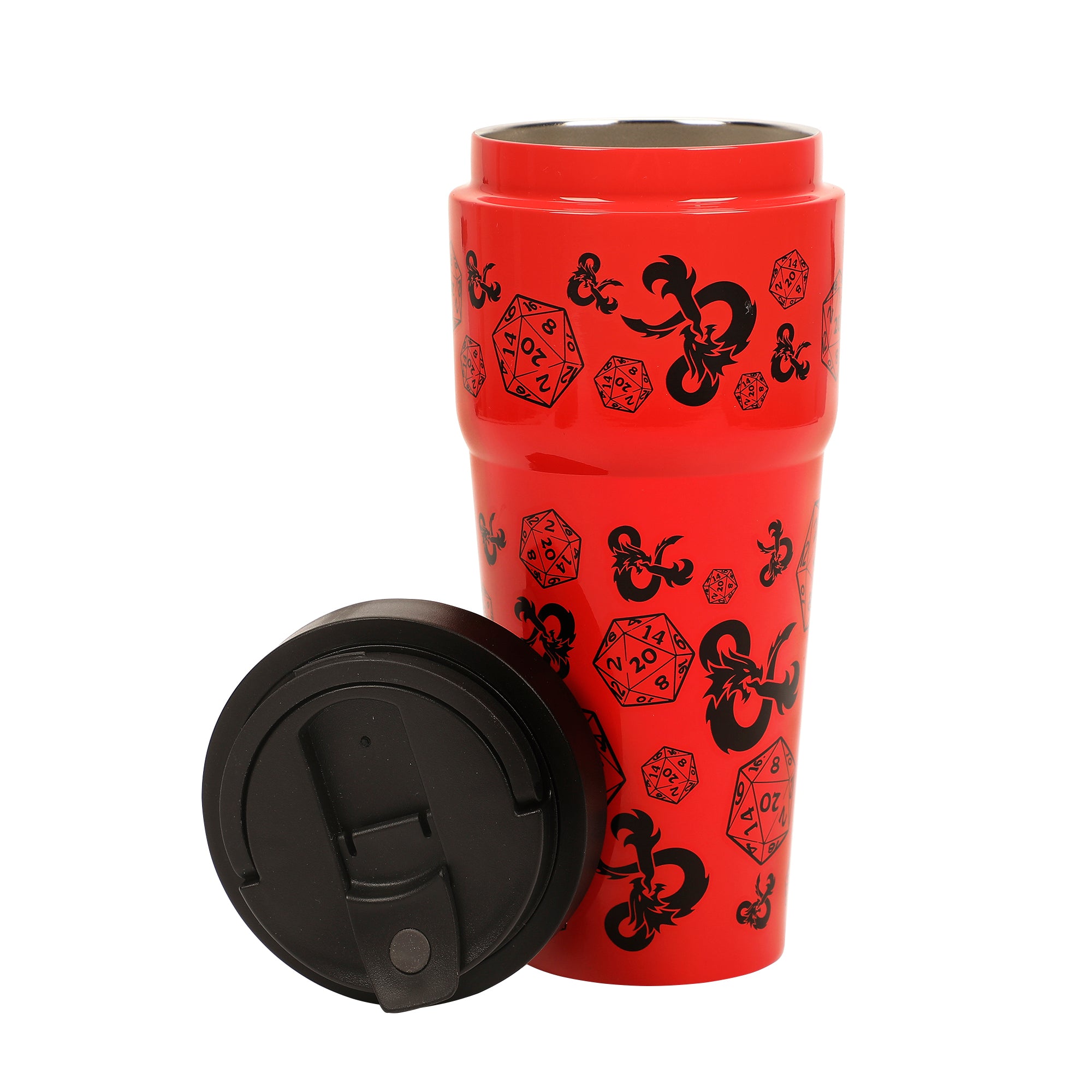 Dungeons & Dragons D20 Dice & Logo Red 27 Oz Stainless Steel Coffee Tumbler