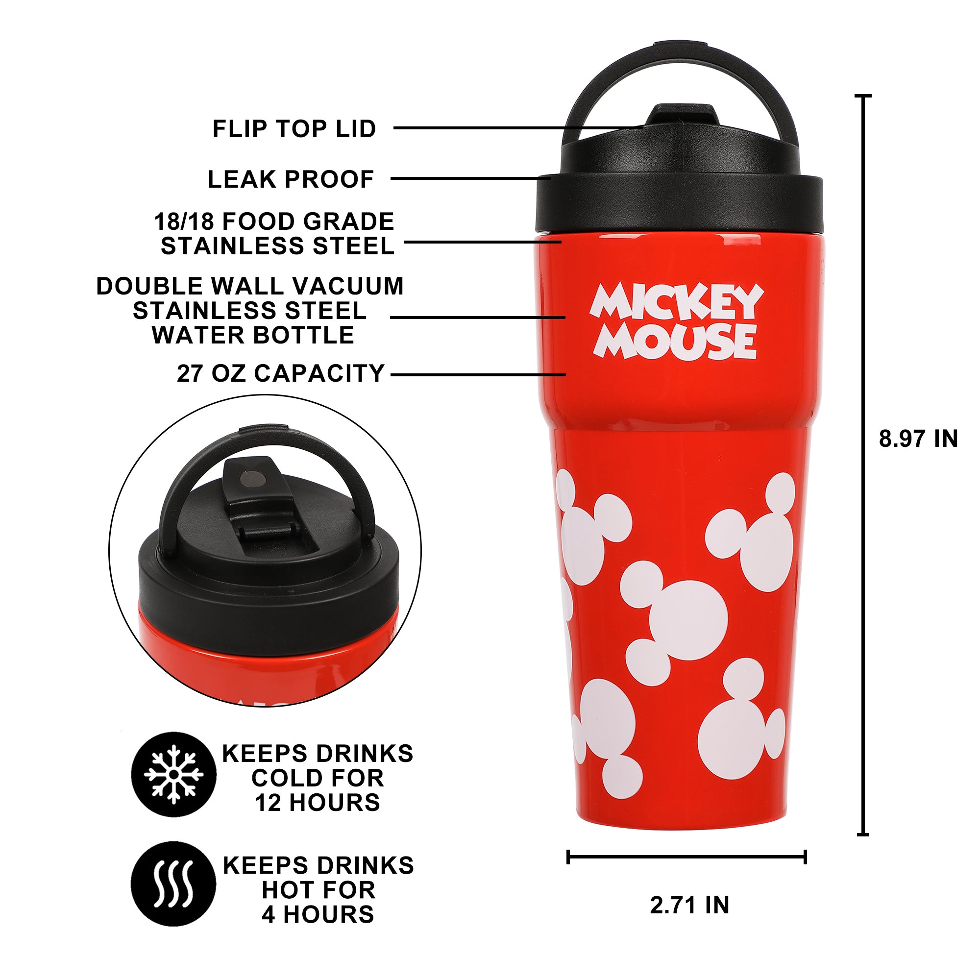 Mickey Mouse Character Print 27 Oz Travel Coffee Tumbler