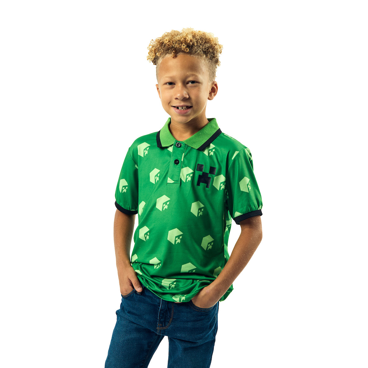 Minecraft Cubes Short Sleeve Boy's Green Polo Shirt