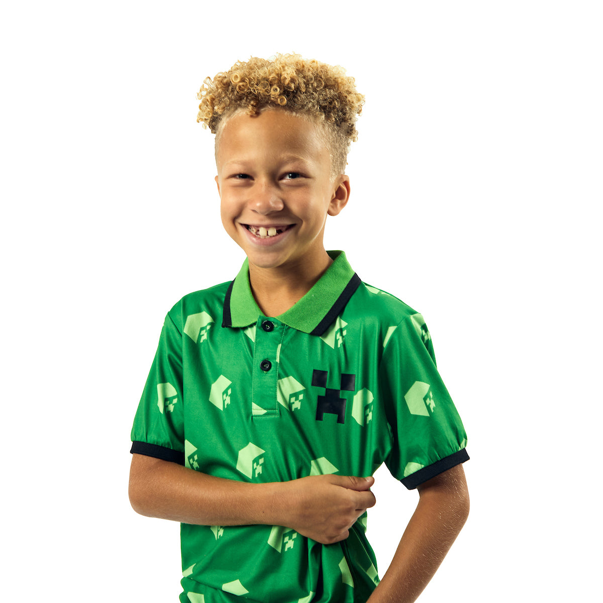 Minecraft Cubes Short Sleeve Boy's Green Polo Shirt
