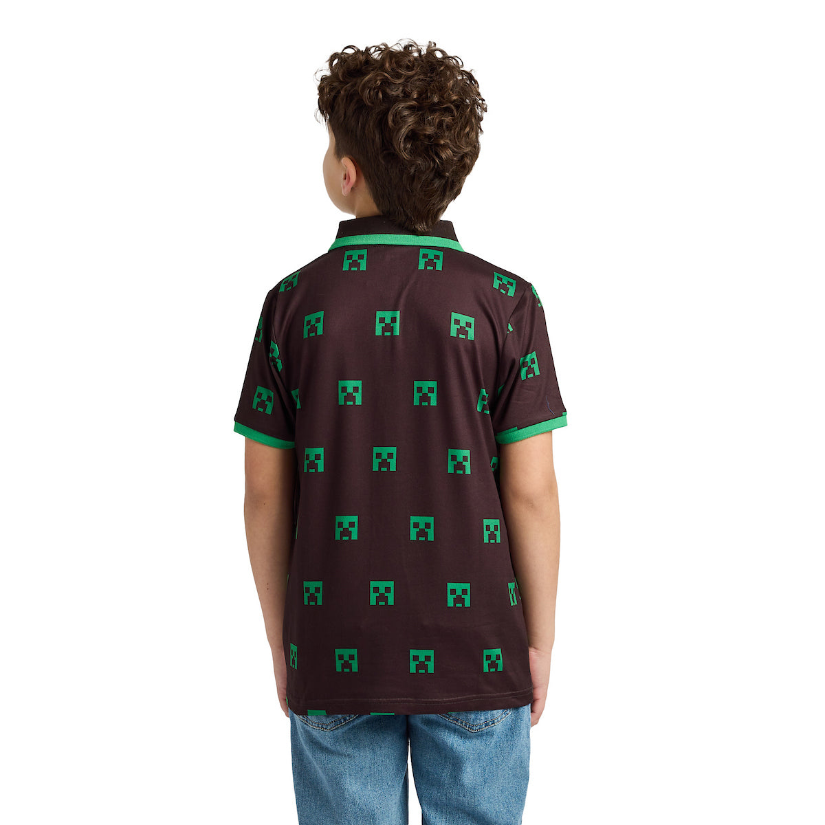 Minecraft Creeper Heads All-Over Print Boy's Black Short Sleeve Polo T-shirt
