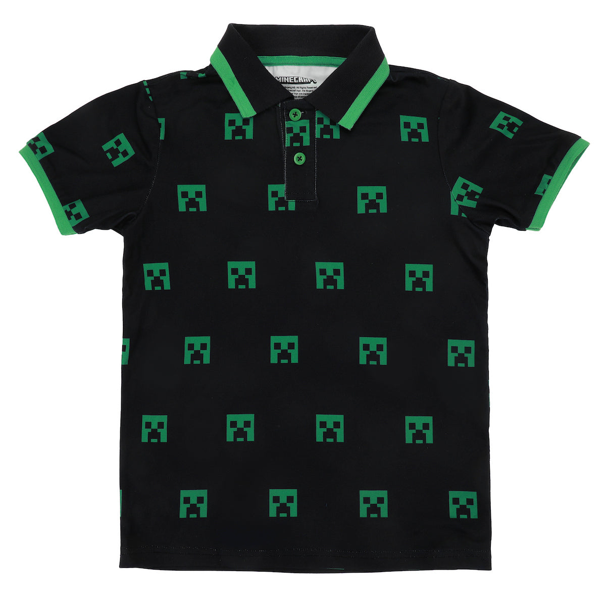 Minecraft Creeper Heads All-Over Print Boy's Black Short Sleeve Polo T-shirt