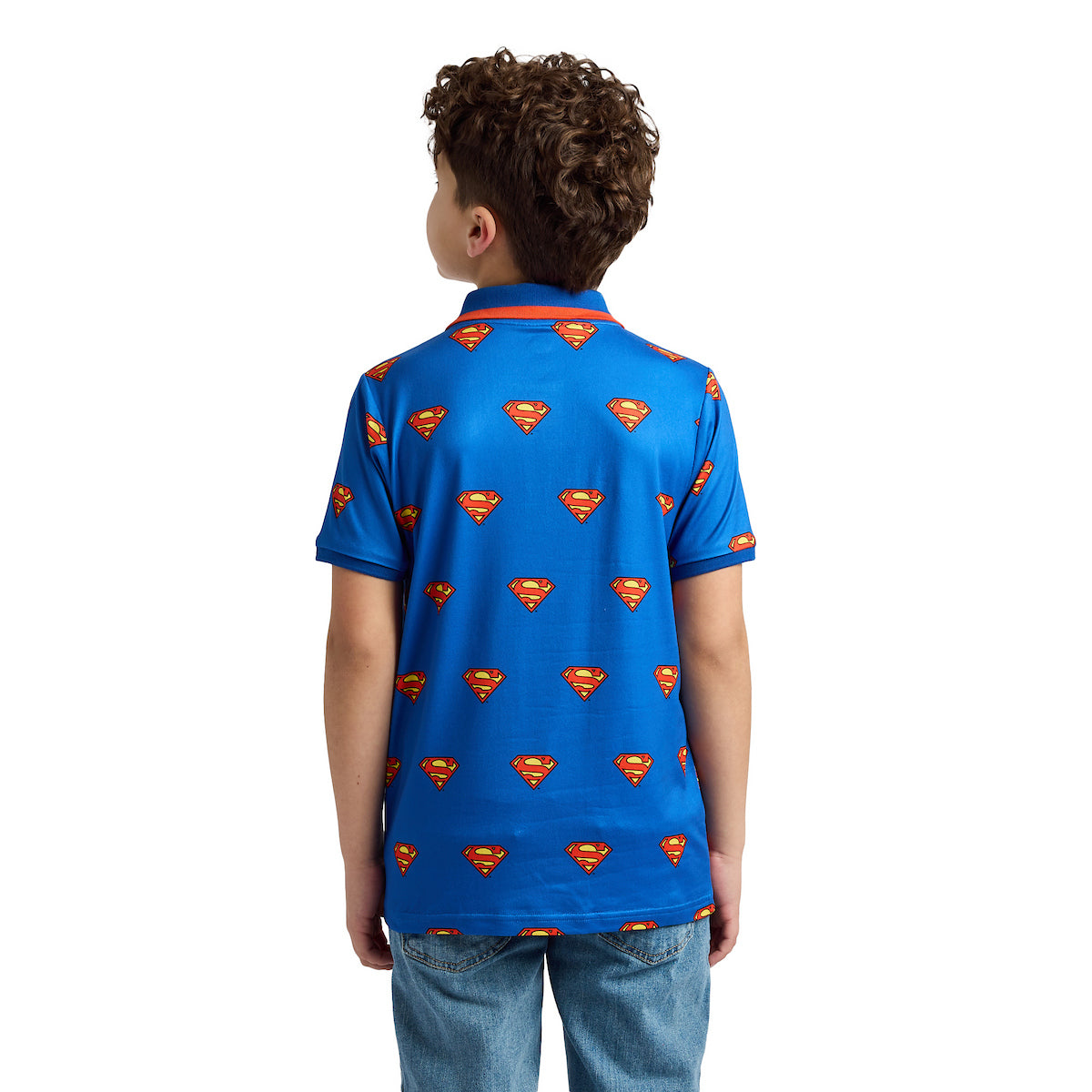 Superman Logo All-Over Print Boy's Royal Blue Short Sleeve Polo T-shirt