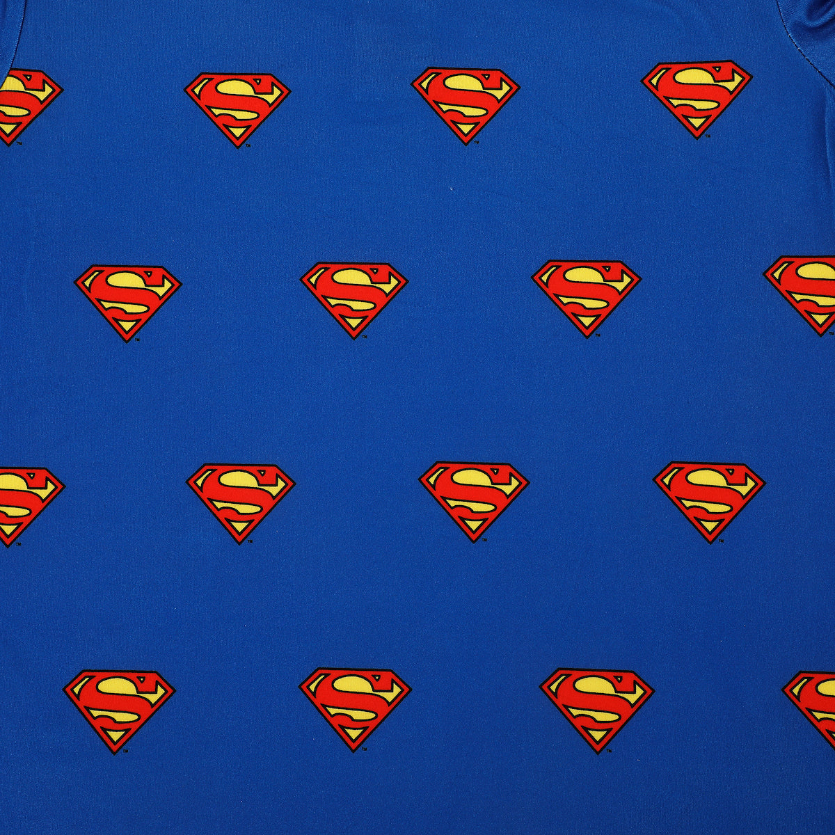 Superman Logo All-Over Print Boy's Royal Blue Short Sleeve Polo T-shirt