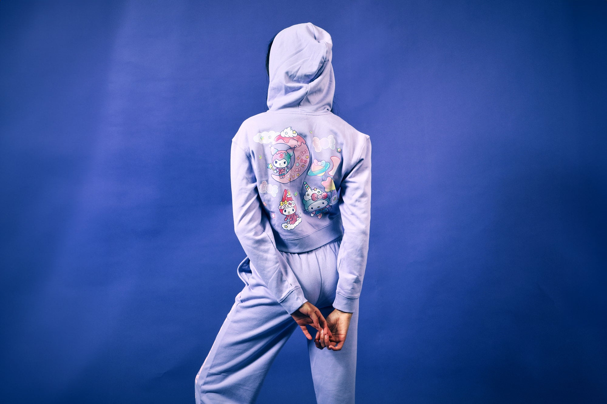 Hello Kitty & Friends Circus Character Art Women's 2-Pack Lavender Long Sleeve Crop Hoodie & Joggers Combo Set