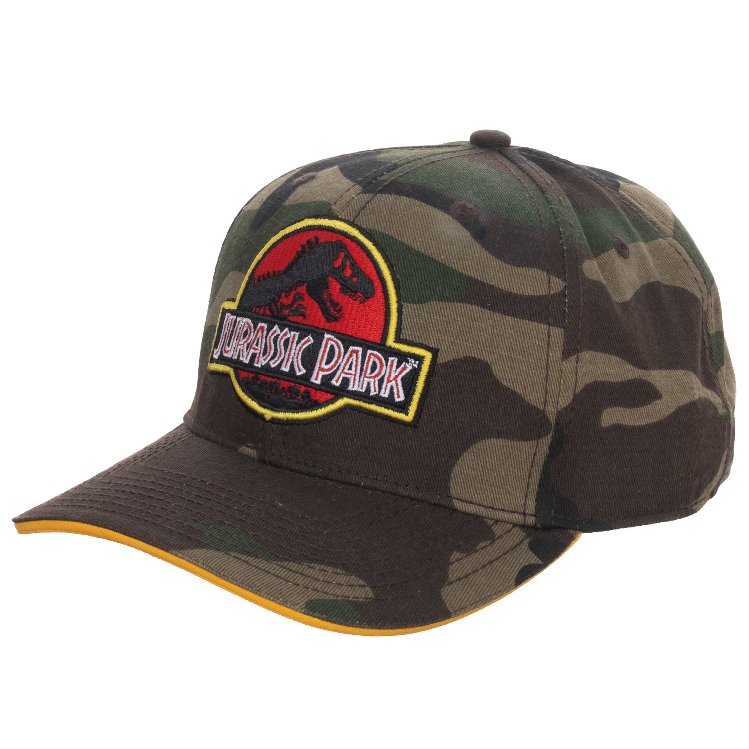 Jurassic Park Camo Dinosaur Pre-Curved Embroidered Logo Snapback Hat