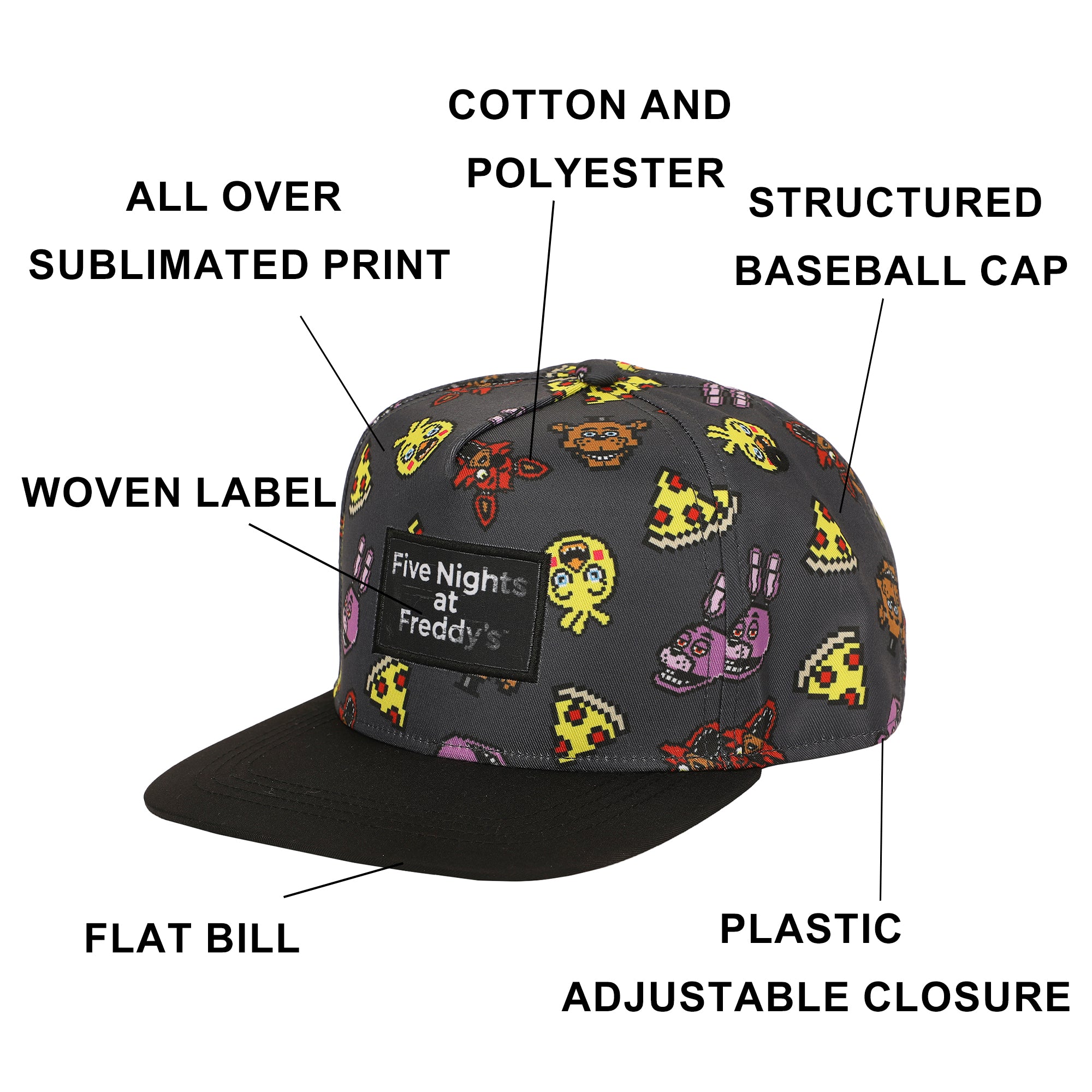 Five Nights At Freddy’s Characters & Pizza All-Over Print Traditional Adjustable Hat