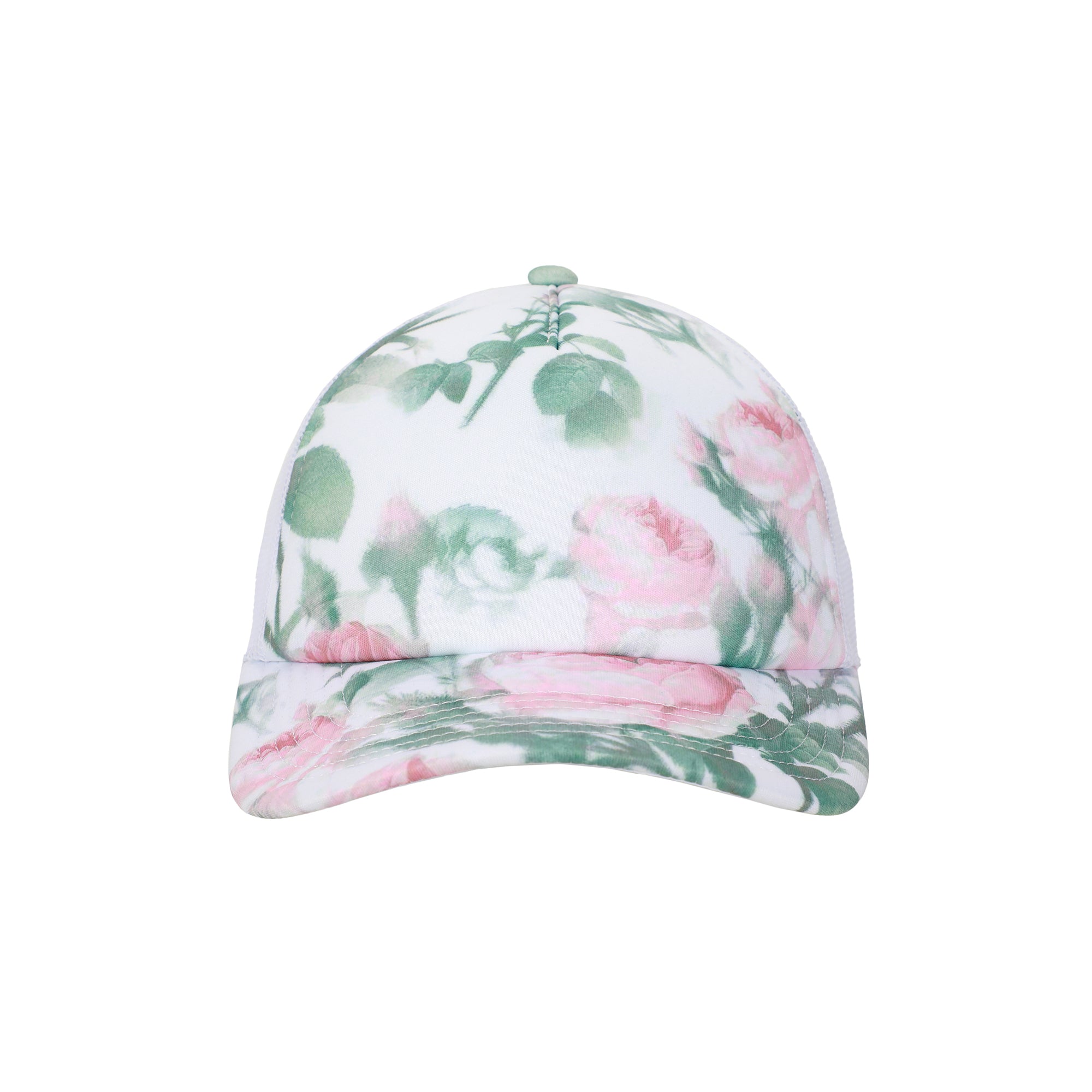 Floral Rose Print White Foam Trucker Hat
