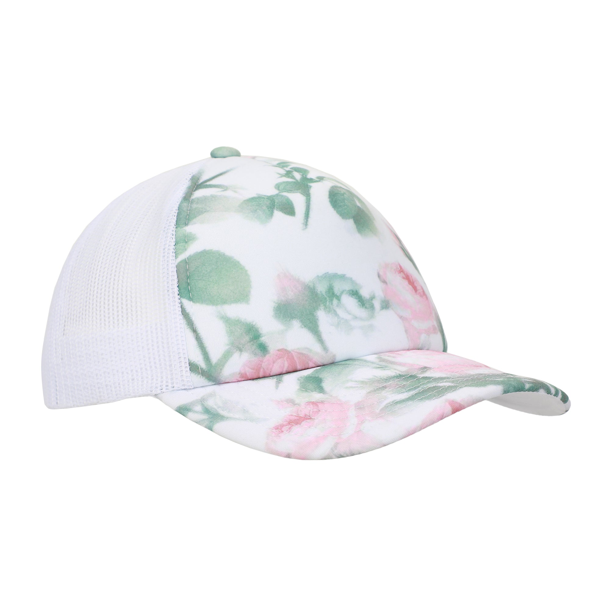 Floral Rose Print White Foam Trucker Hat