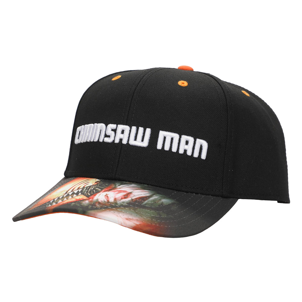 Chainsaw Man Logo & Pochita Men's Black Precurve Snapback Hat