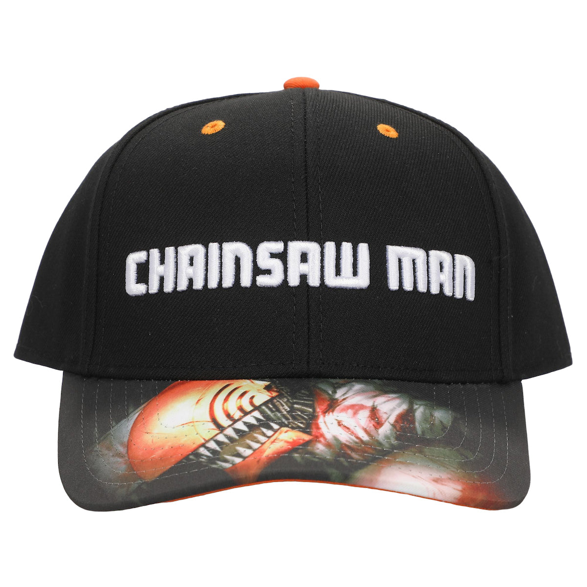 Chainsaw Man Logo & Pochita Men's Black Precurve Snapback Hat