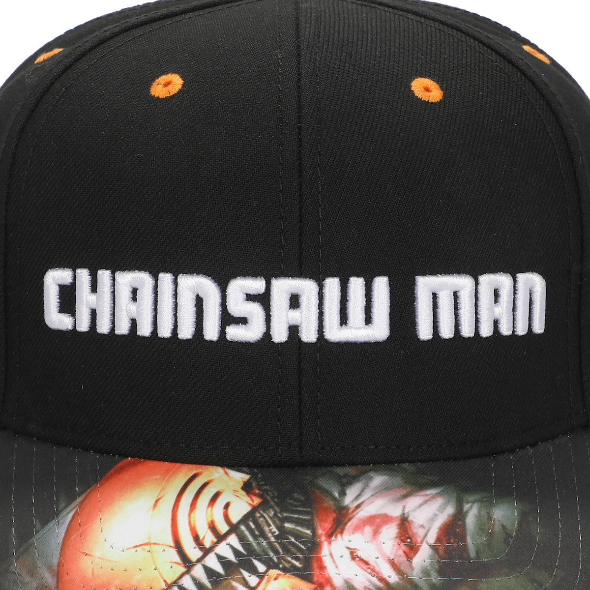 Chainsaw Man Logo & Pochita Men's Black Precurve Snapback Hat
