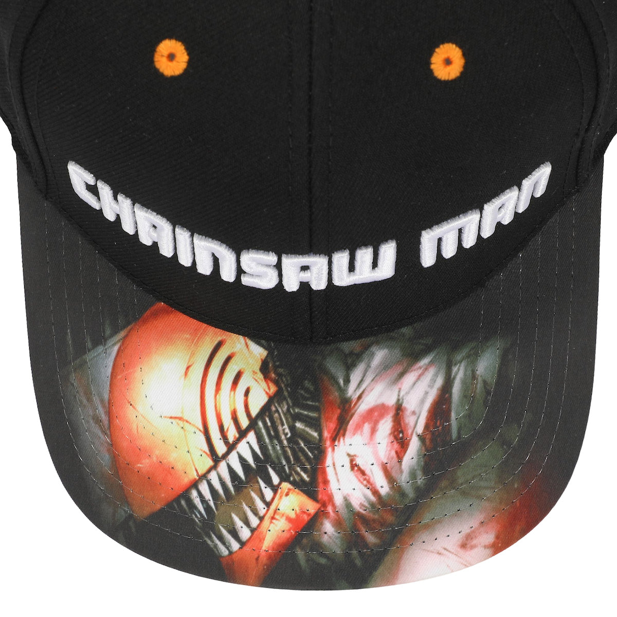 Chainsaw Man Logo & Pochita Men's Black Precurve Snapback Hat