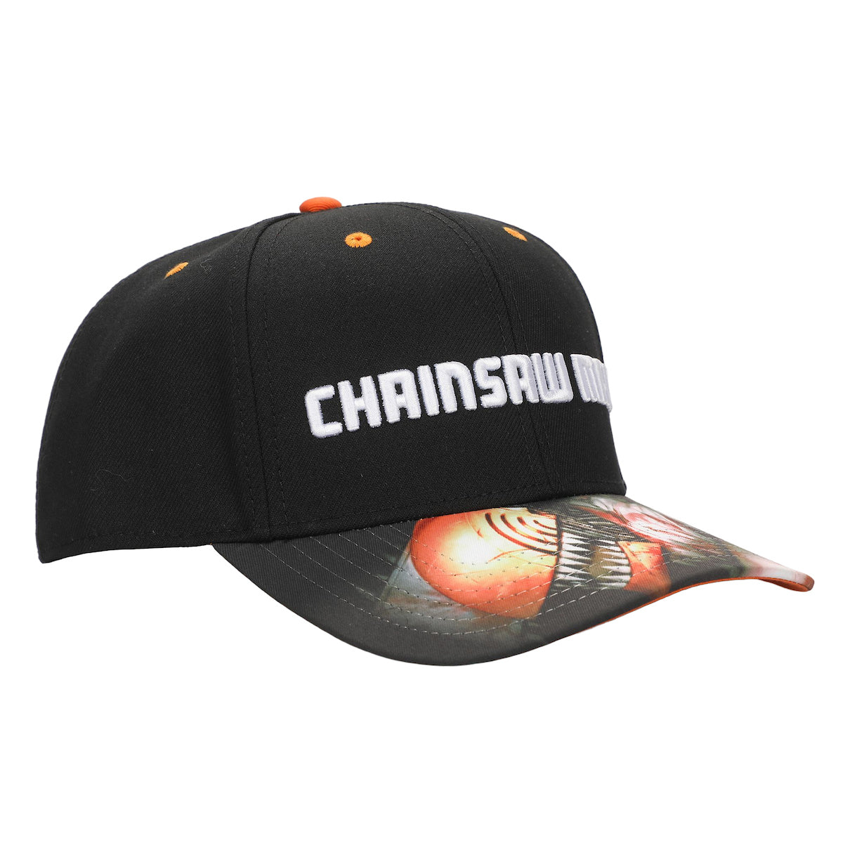 Chainsaw Man Logo & Pochita Men's Black Precurve Snapback Hat