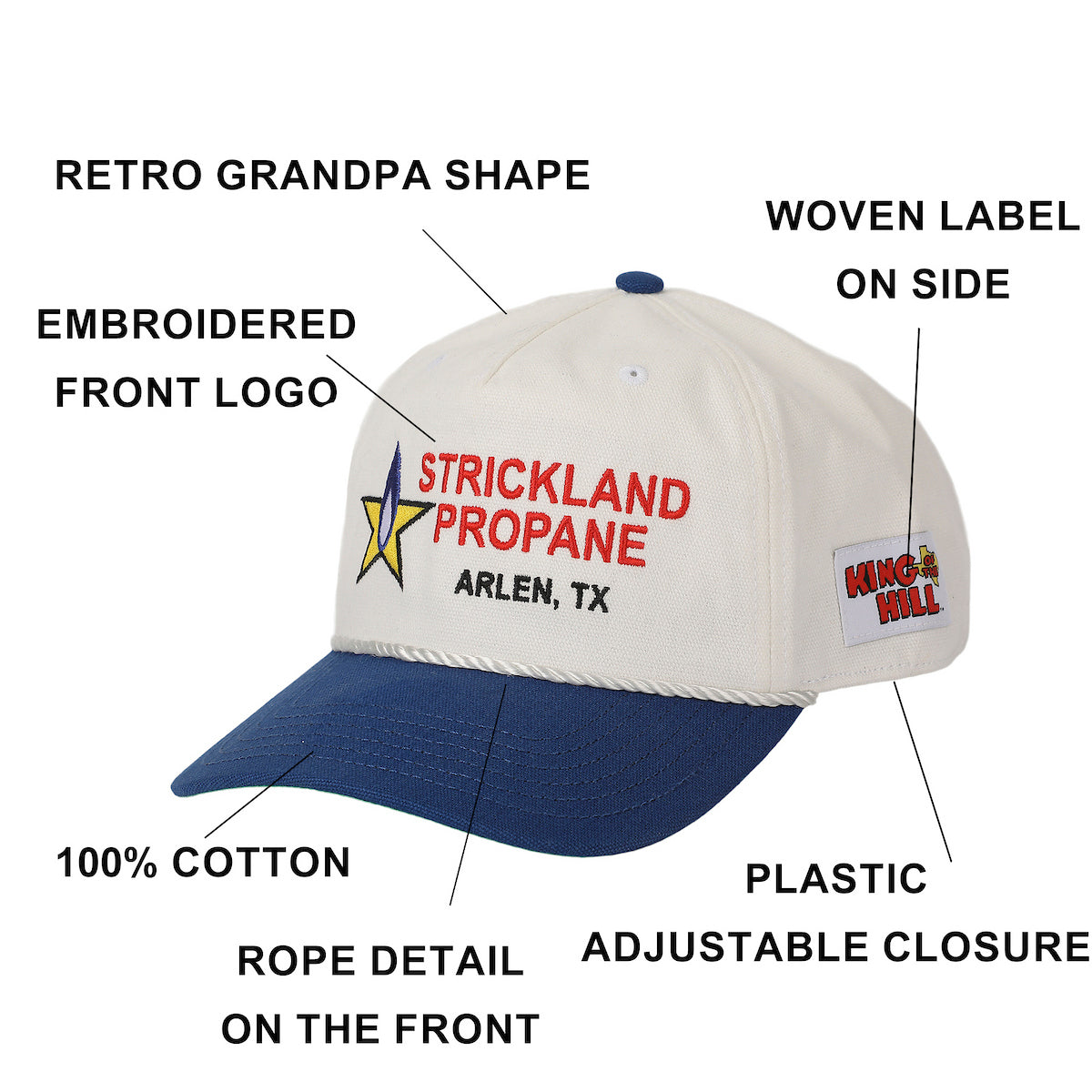 King Of The Hill Strickland Propane White & Blue Retro Grandpa Snapback Hat