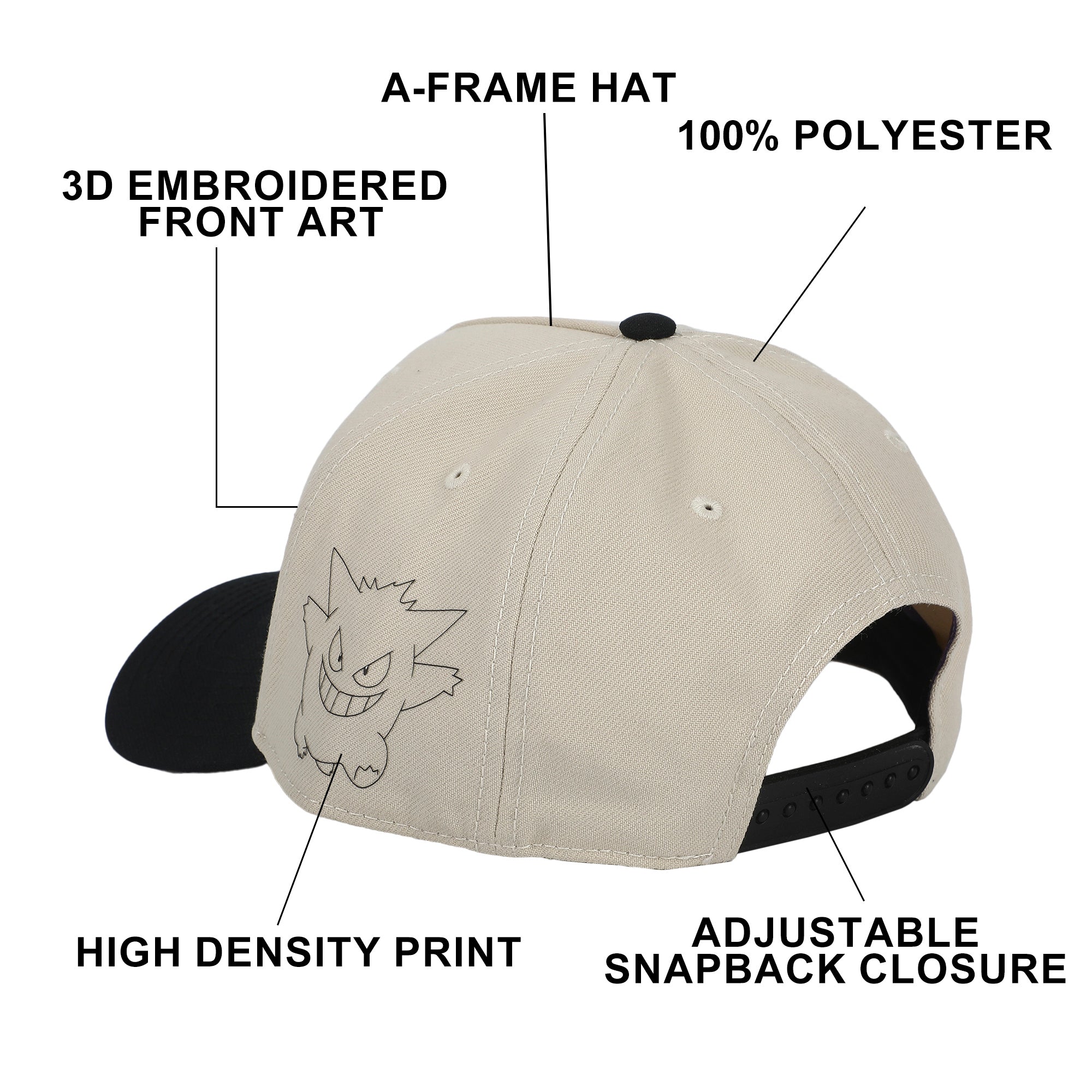 Pokemon Ghost Type White & Black Structured Baseball Cap
