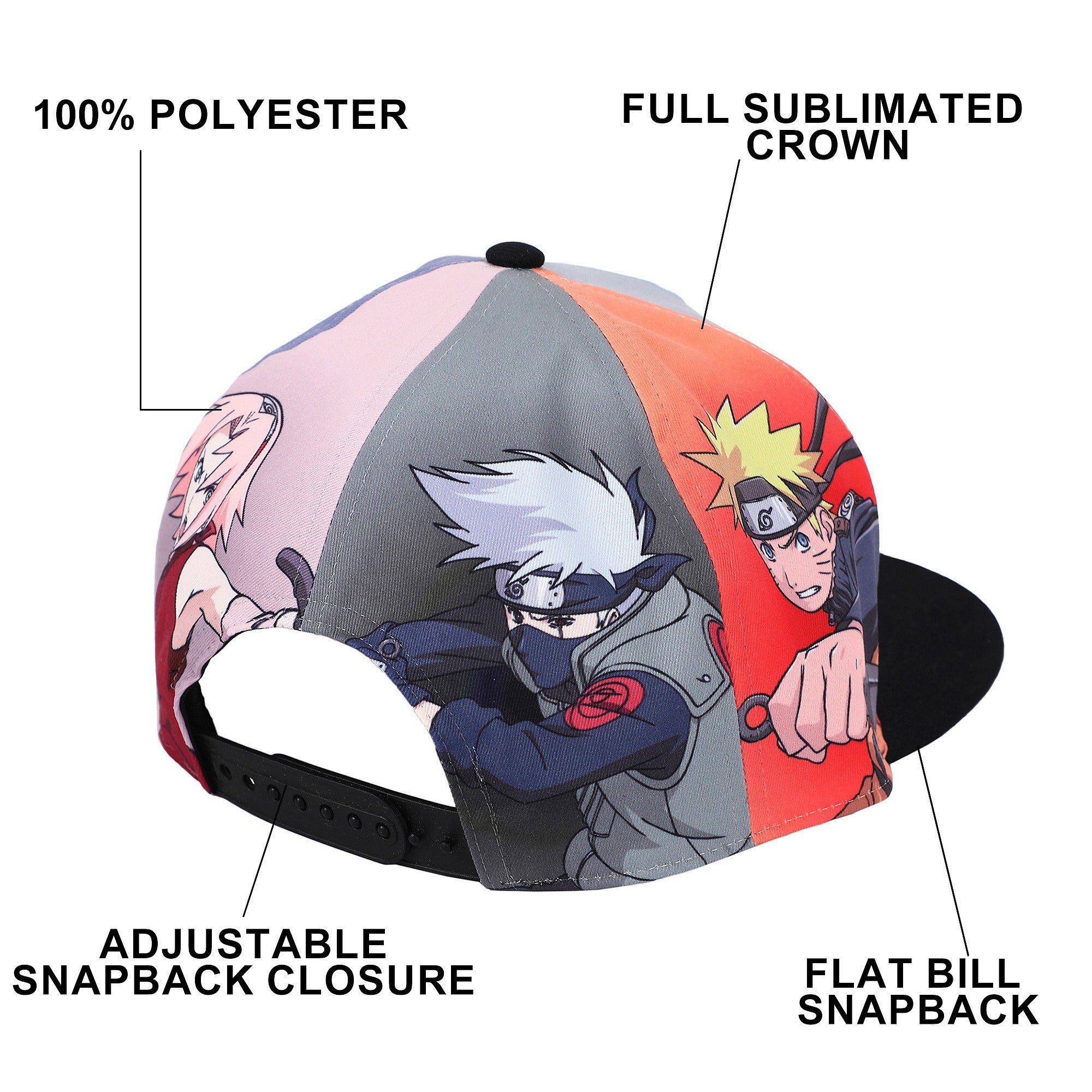 Naruto Shippuden Full Panel Snapback Baseball Cap for Adults