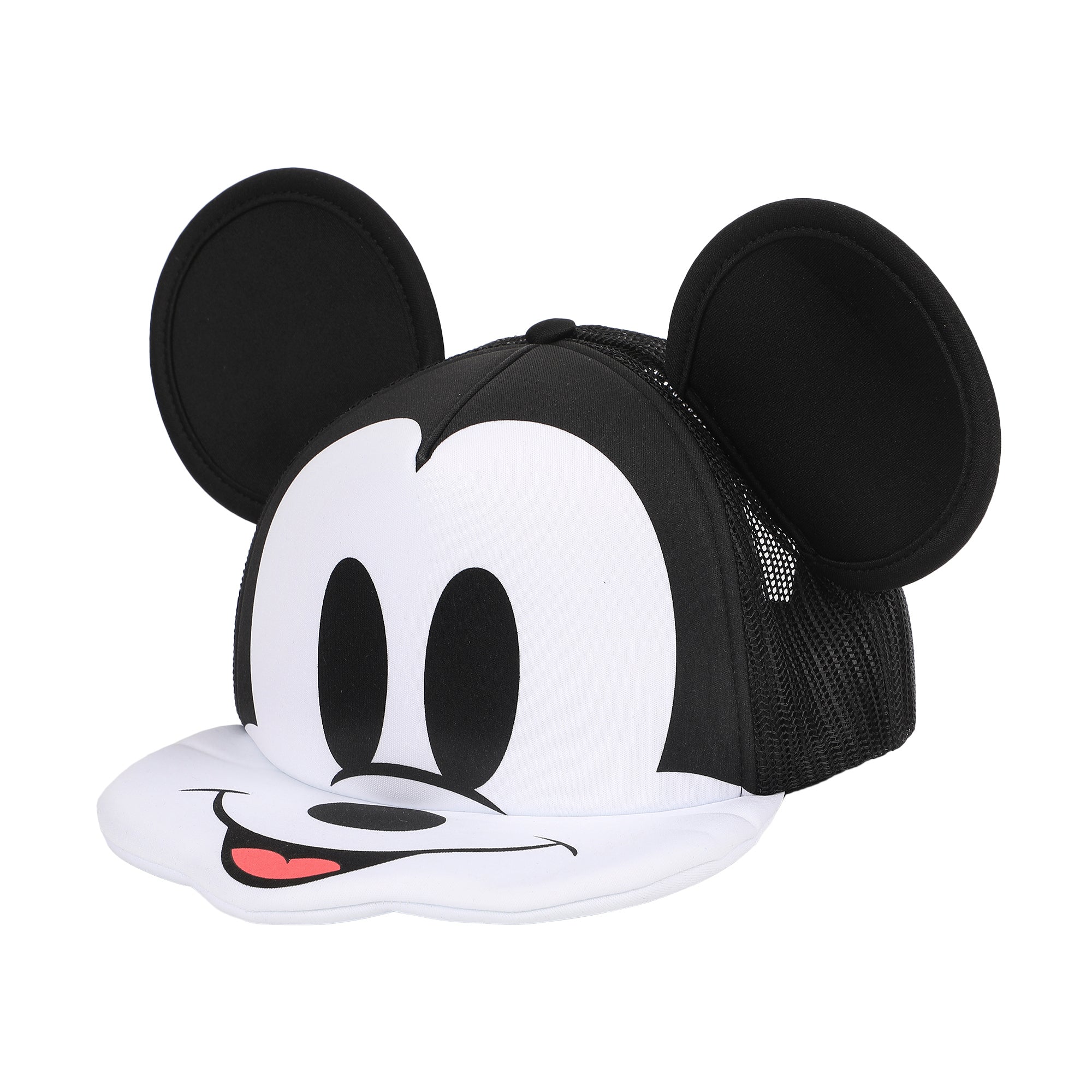 Mickey Mouse Die Cut Bill And Ear Applique Nylon And Mesh B5 Trucker Hat Snapback