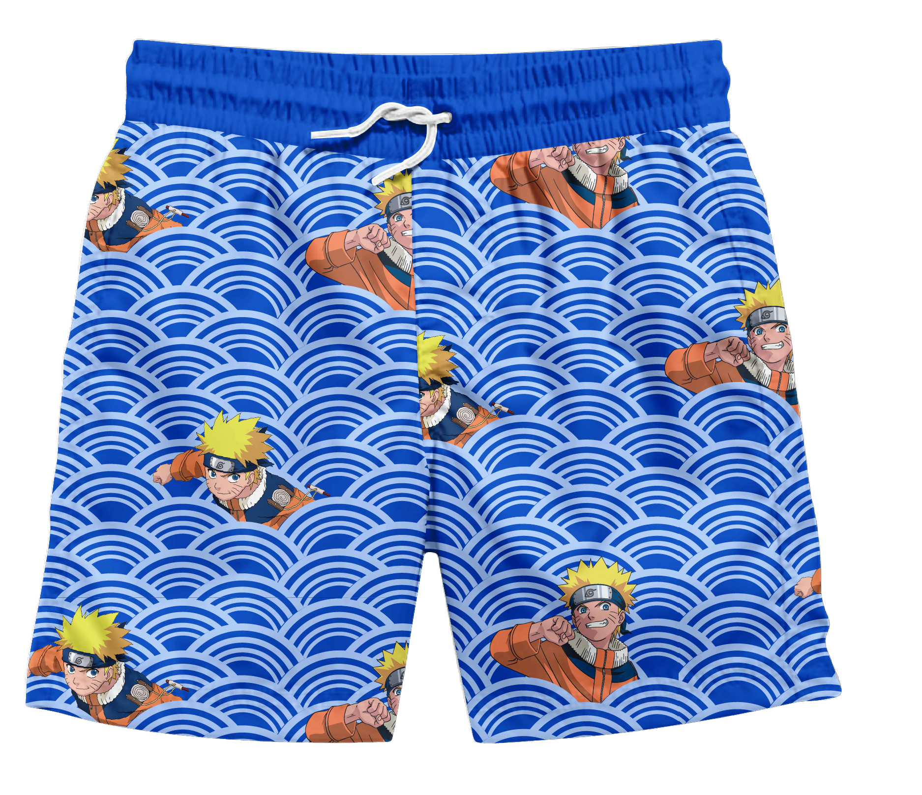 Naruto Character In Waves Boy's Blue Swim Trunks Shorts