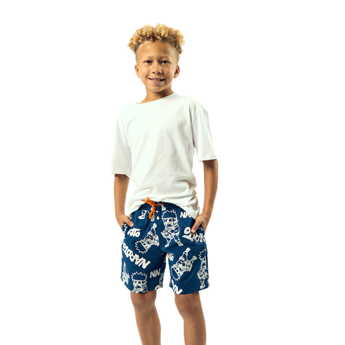 Naruto Color-Changing Line Art Boy's Navy Swim Boardshorts