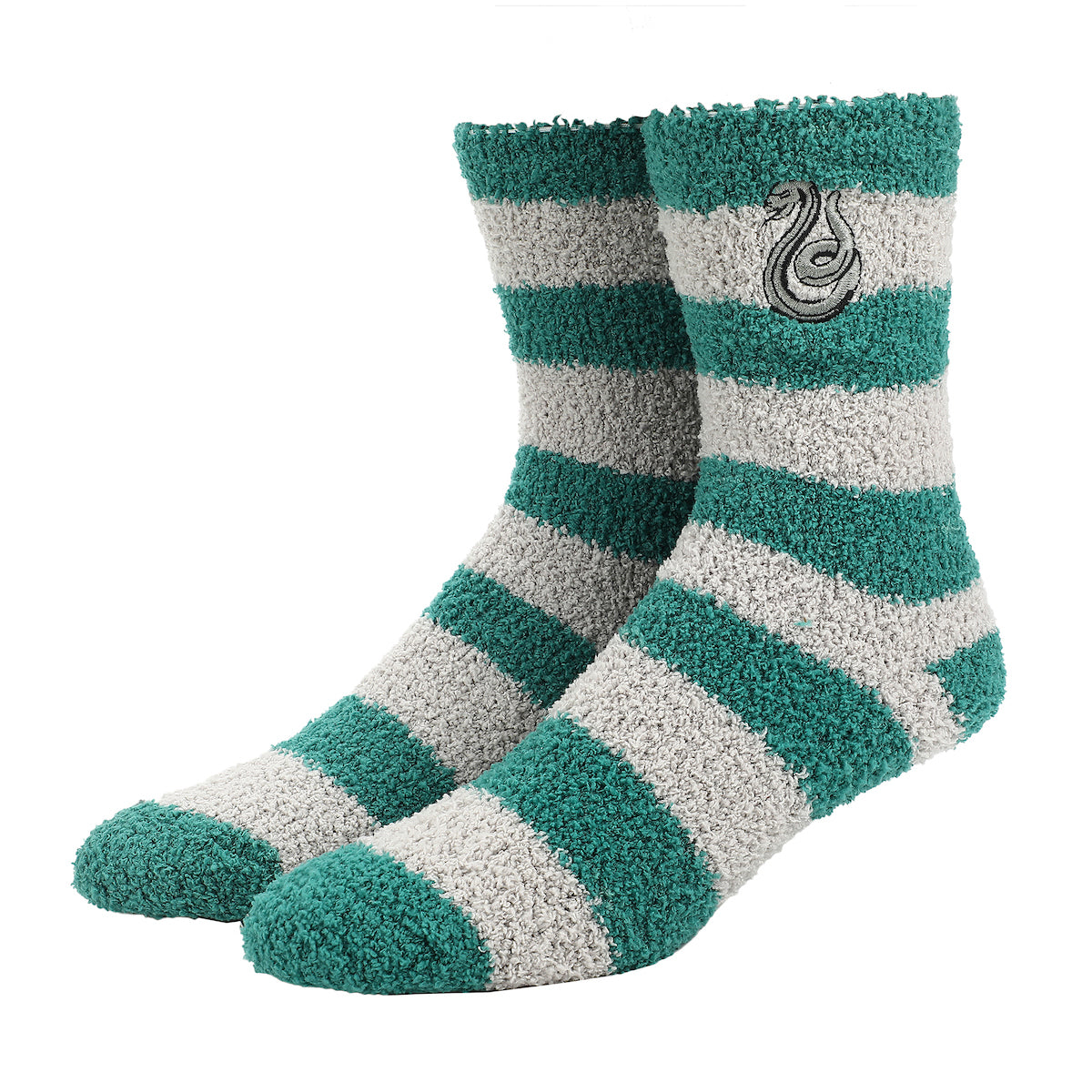 Harry Potter Slytherin Serpent Adult Green & Gray Striped Chenille Crew Socks