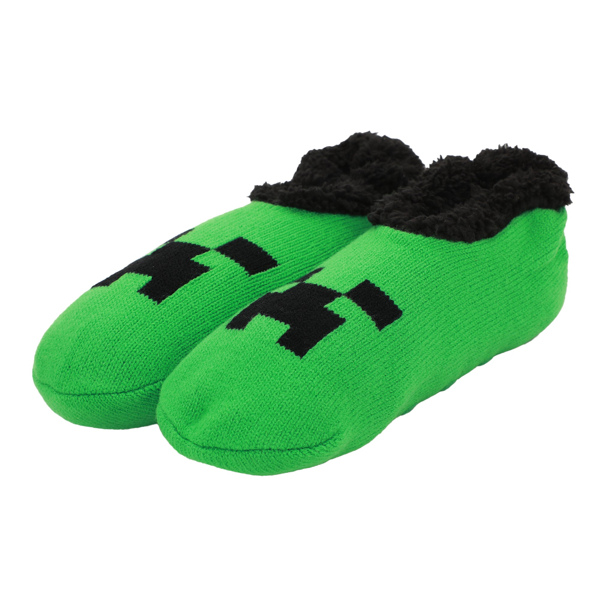 Minecraft Creeper Face Women's Green Slipper Socks