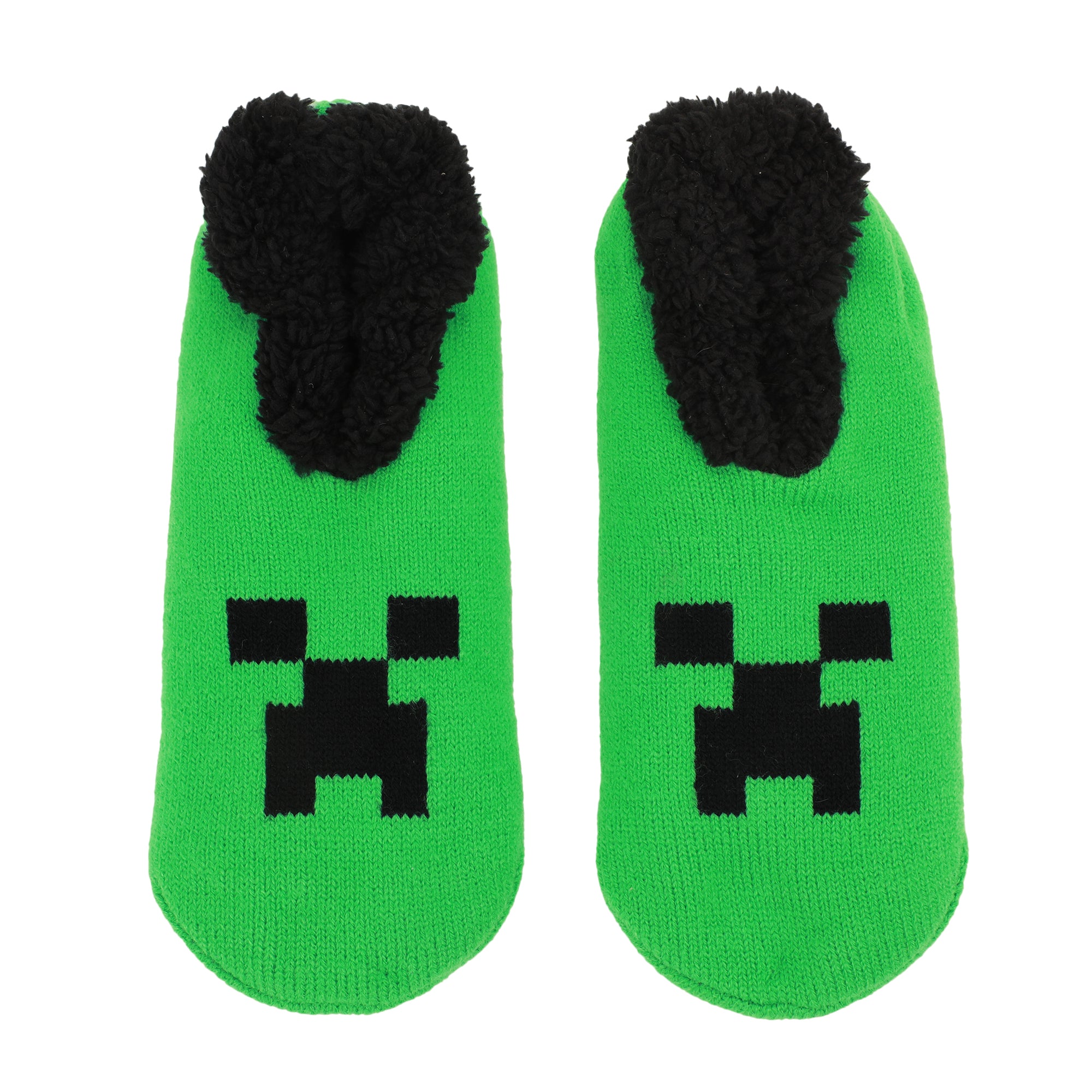 Minecraft Creeper Face Women's Green Slipper Socks