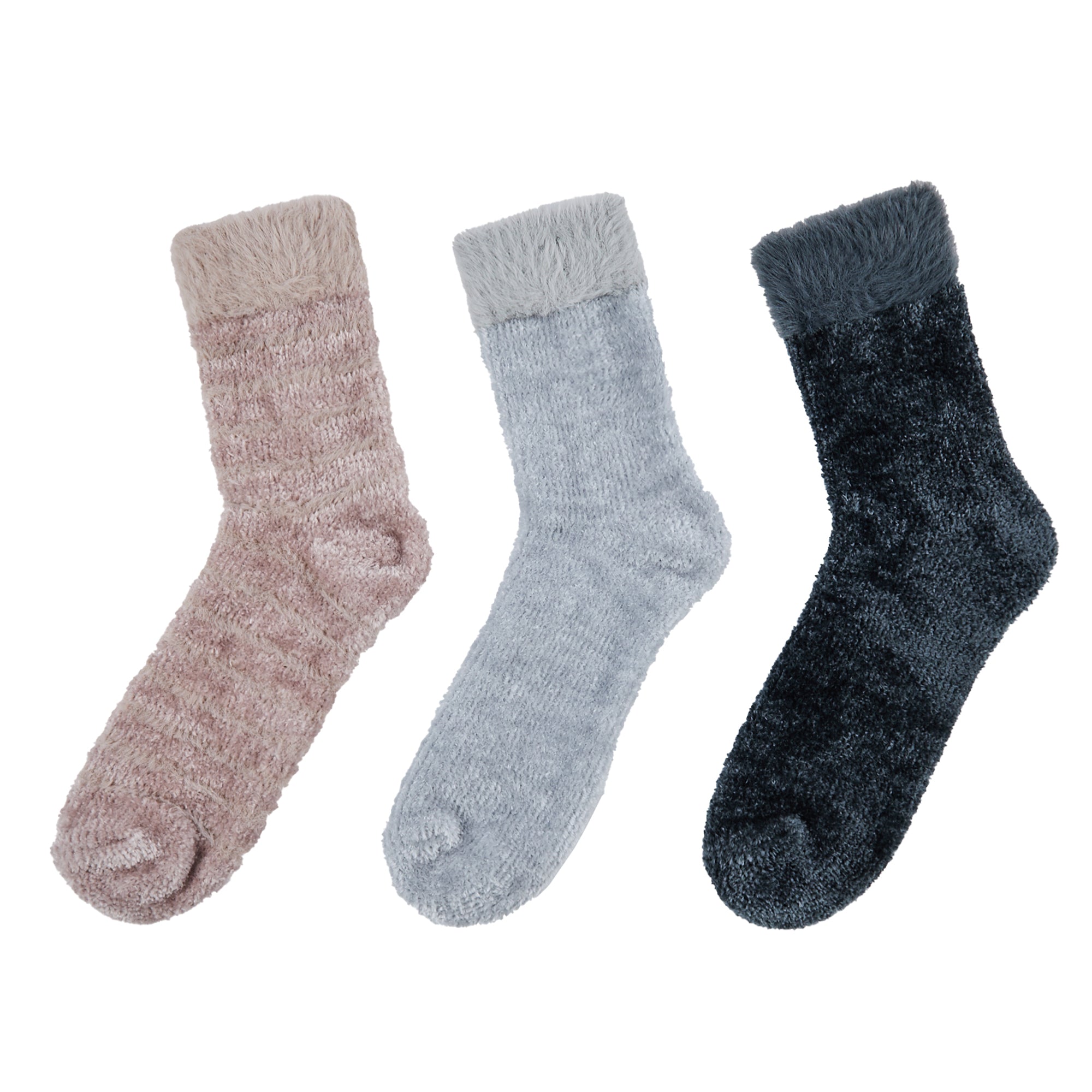 Women's 3-Pair Pack Fuzzy Crew Socks