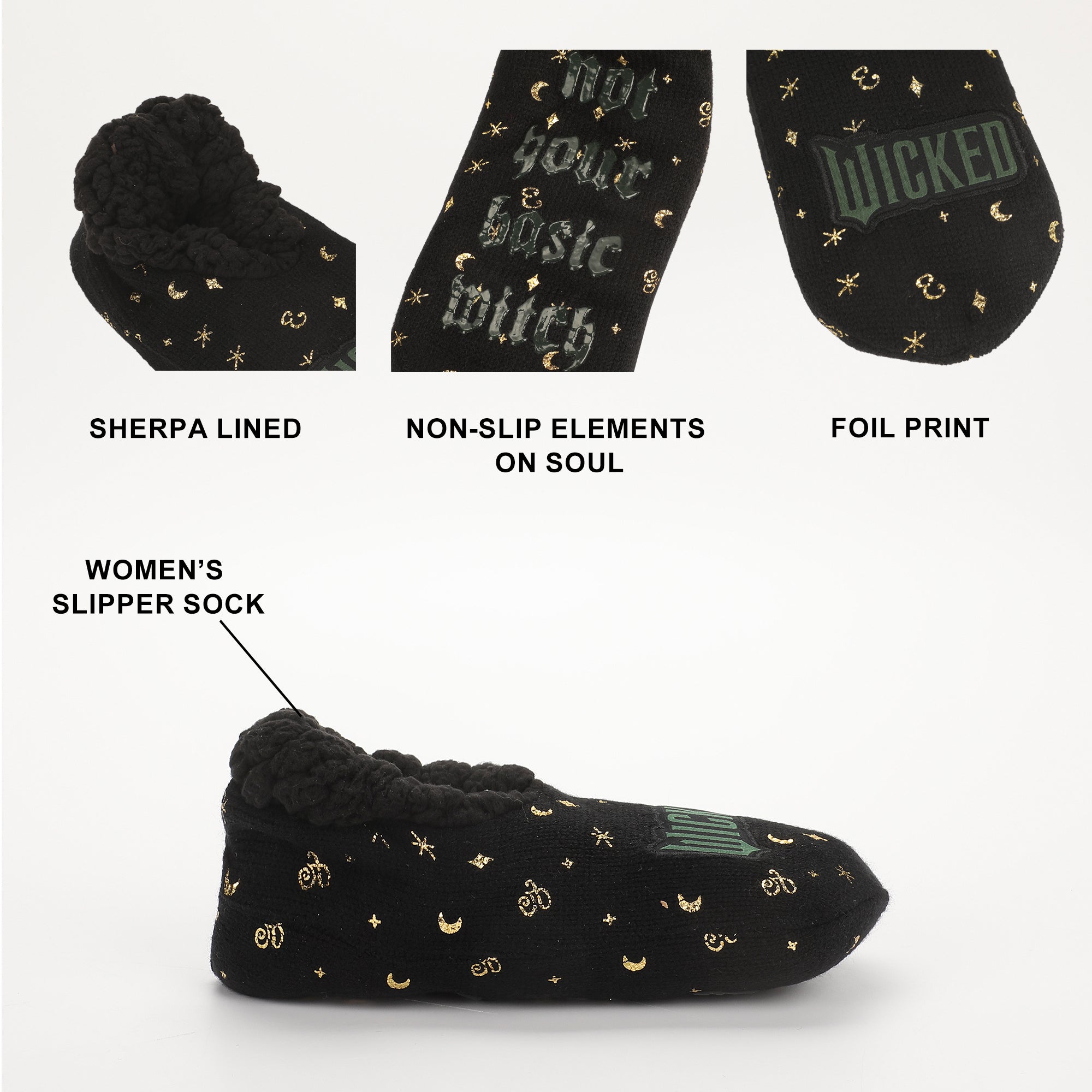 Wicked: Part 2 Logo Women's Black Slipper Socks