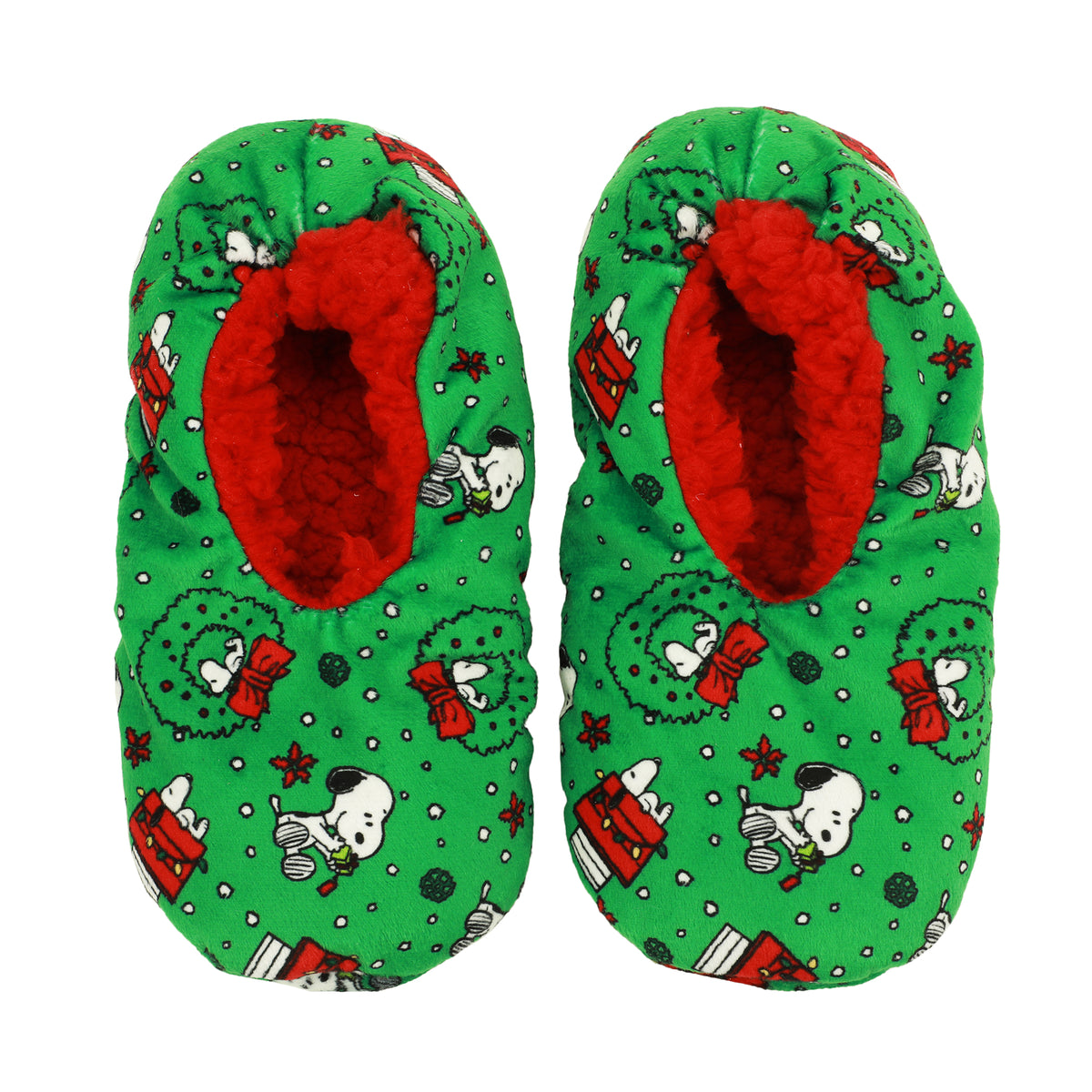 Peanuts Snoopy Holiday Print Youth Green Slipper Socks