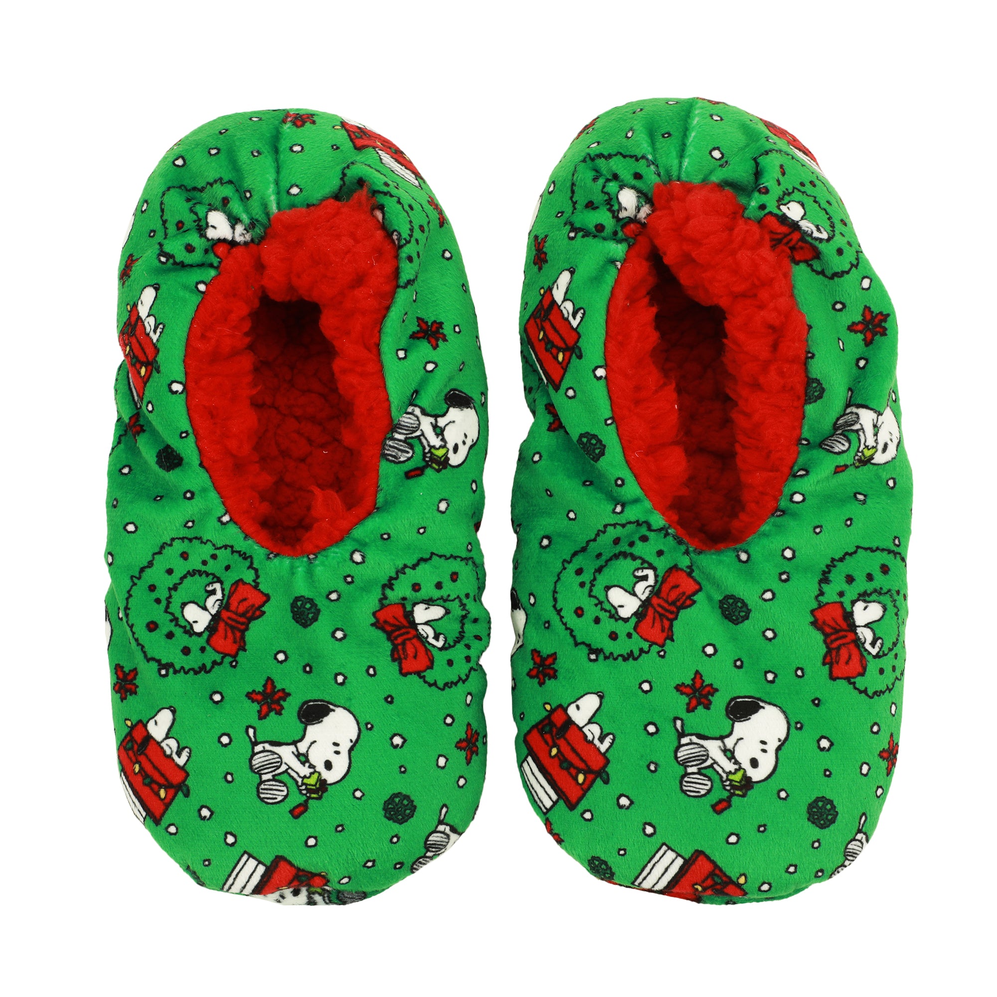 Peanuts Snoopy Holiday Print Youth Green Slipper Socks