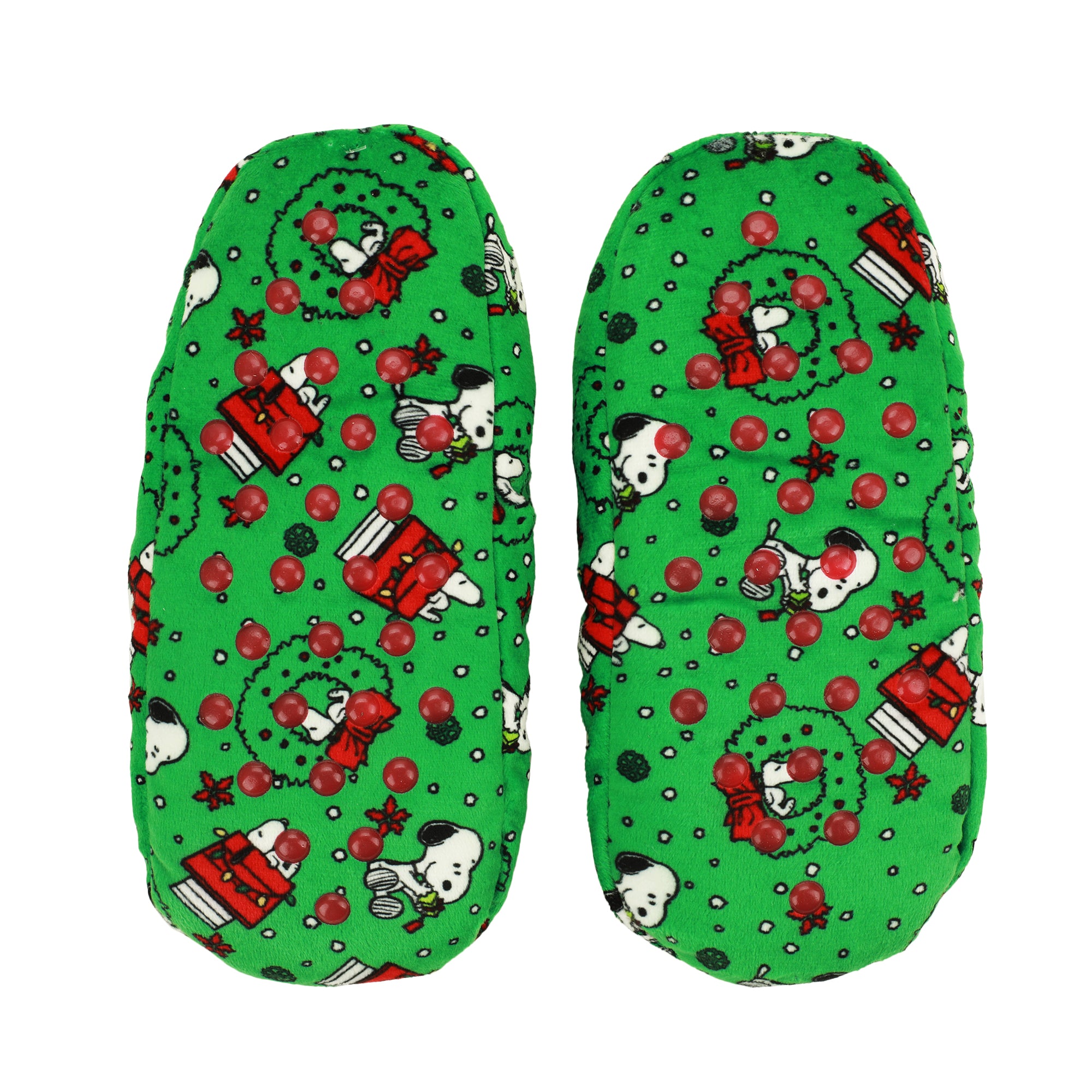 Peanuts Snoopy Holiday Print Youth Green Slipper Socks