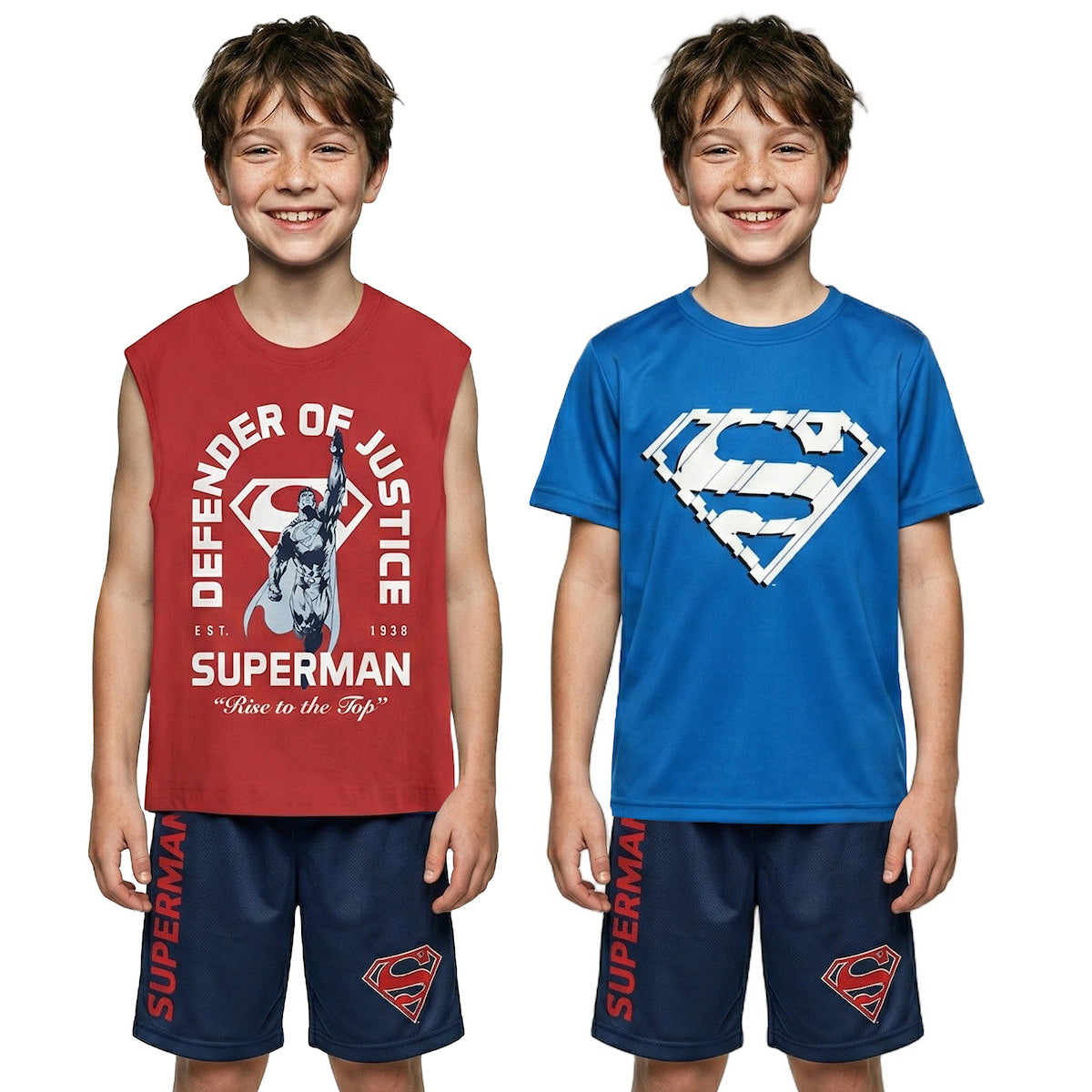 Superman Defender Of Justice Boy's 3-Pack Tee Muscle Shirt & Shorts Combo Set