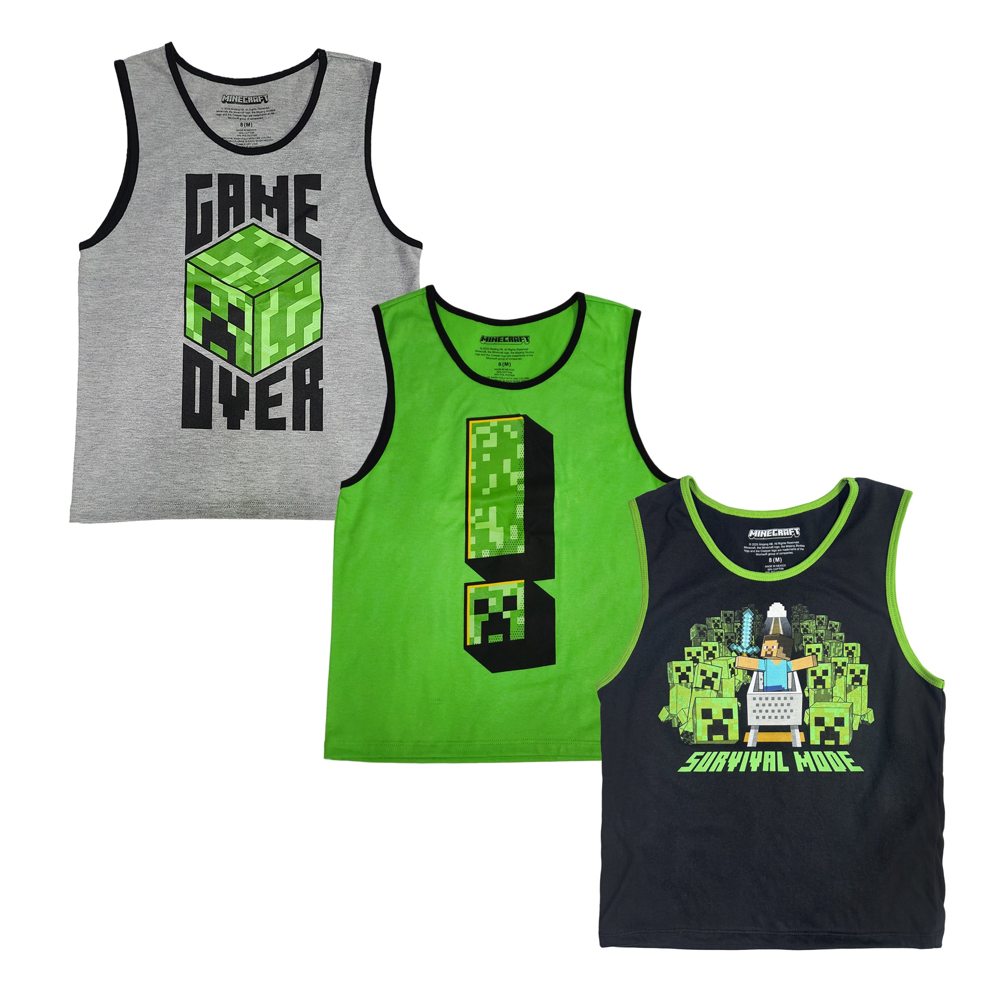 Minecraft Creepers Value 3-Pack of Youth Boy's Sleeveless Muscle Shirts