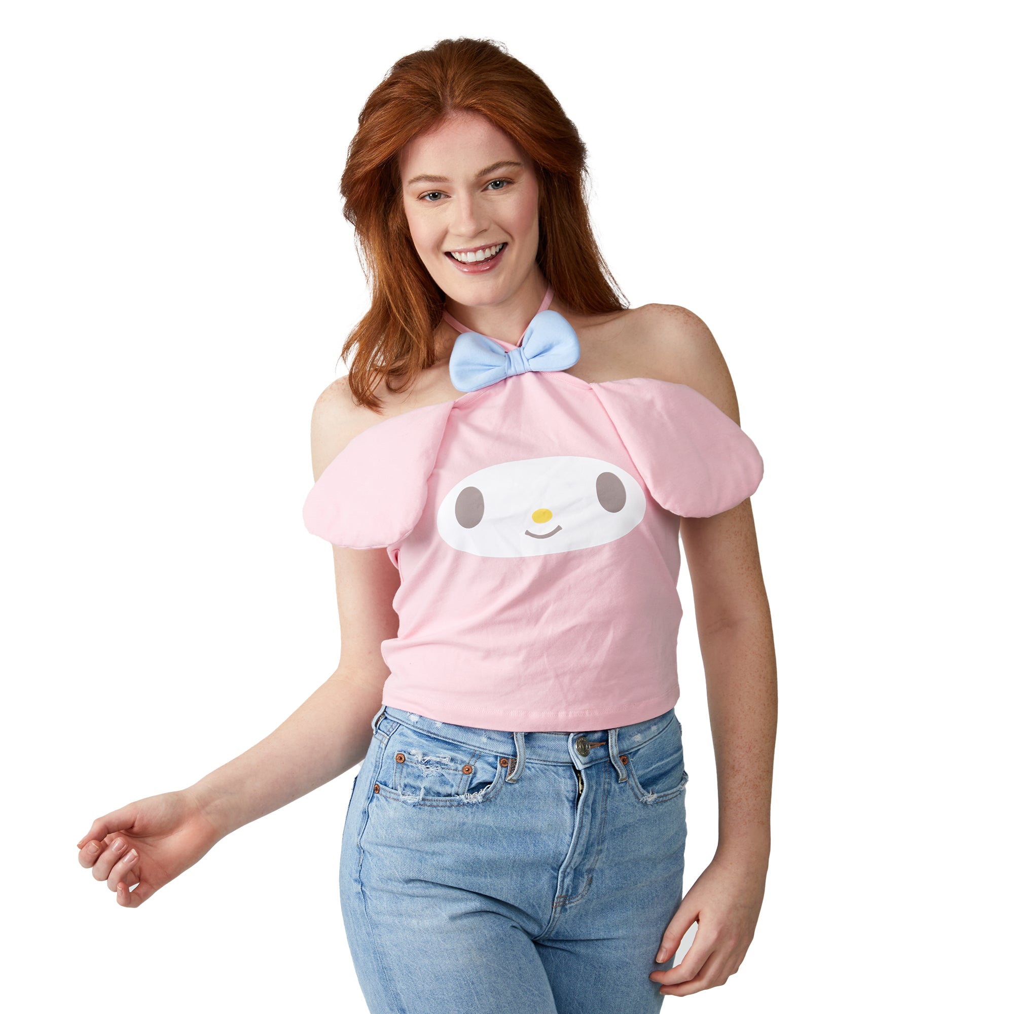 My Melody Character Face With 3D Ears & Bow Sleeveless Pink Women's Tube Top