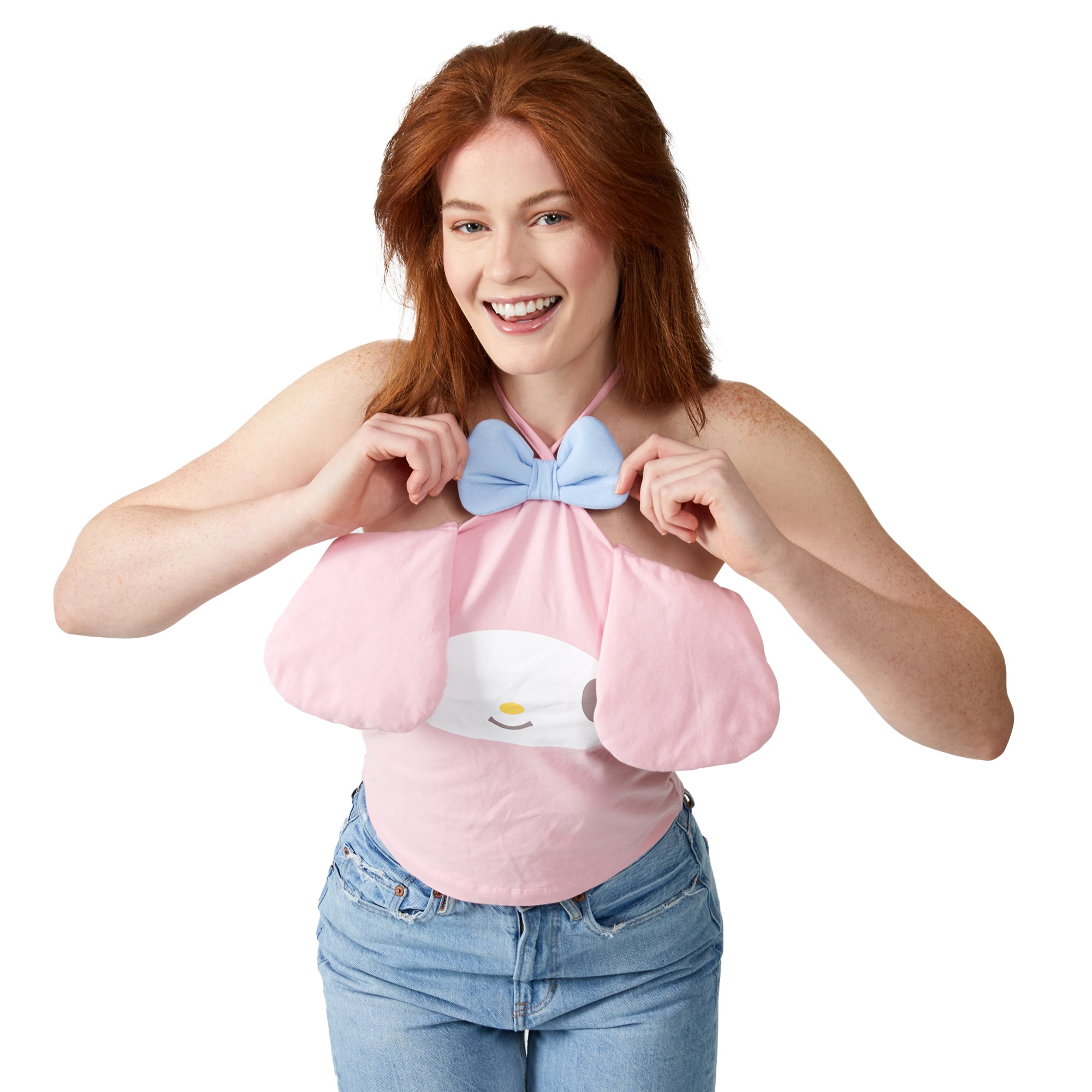 My Melody Character Face With 3D Ears & Bow Sleeveless Pink Women's Tube Top