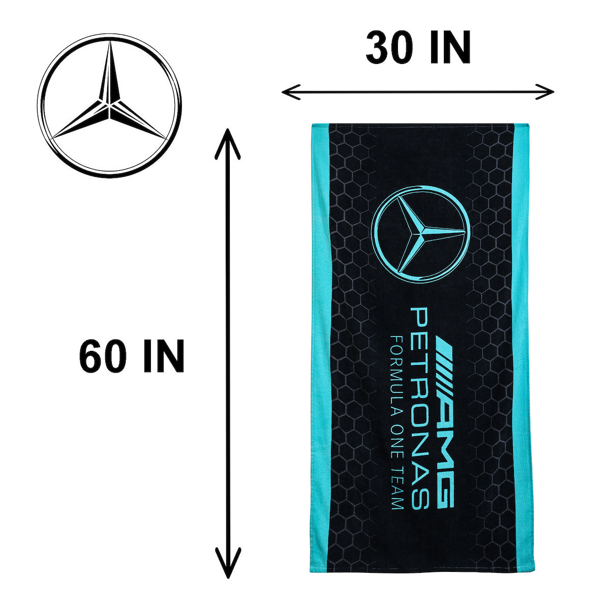 F1 Official AMG Petronas Mercedes Towel | Super Soft Feel Formula One Team Design | Perfect For The Home Bath Beach & Swimming Pool | One Size 30 x 59" | 100% Cotton