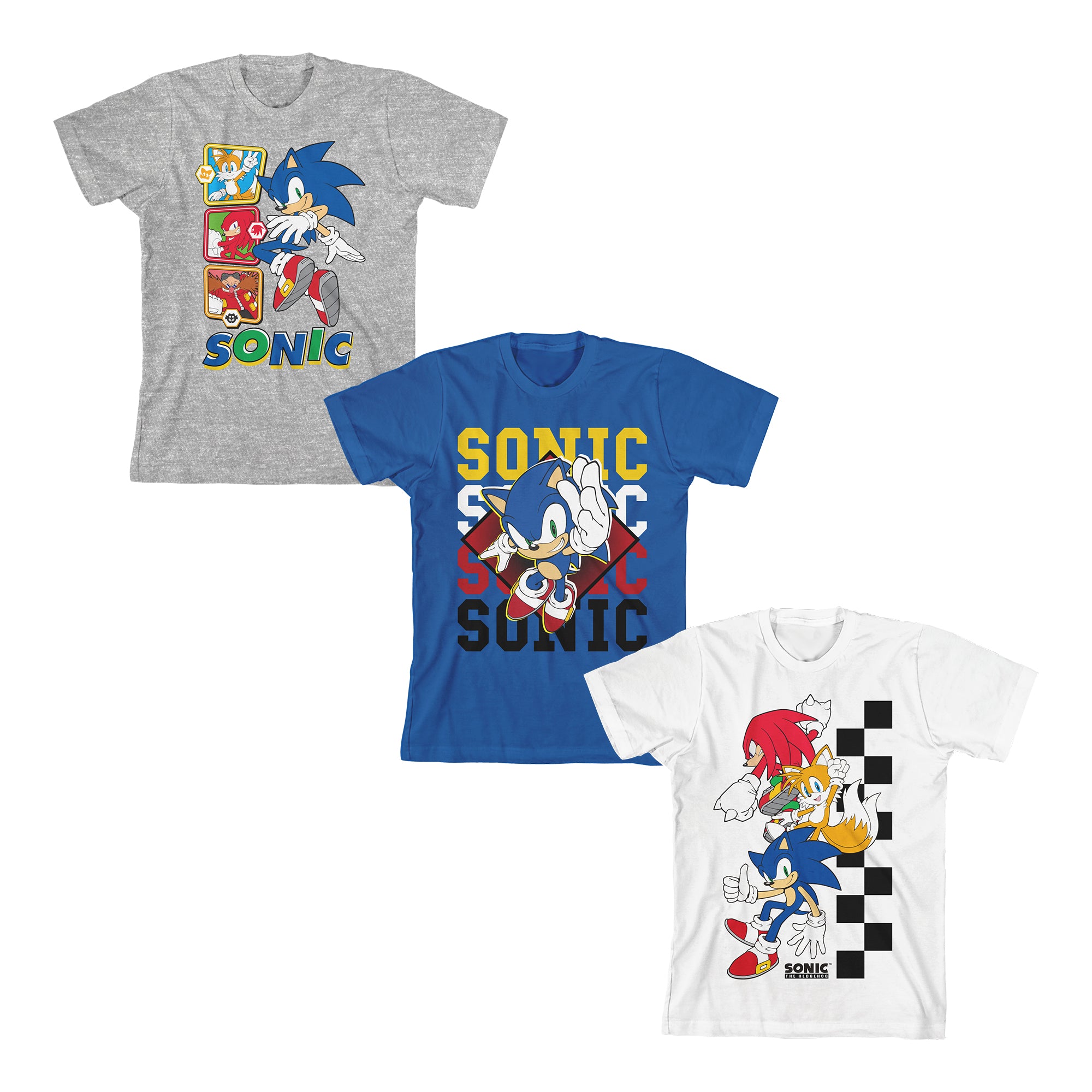Sonic The Hedgehog 3-Pack Boy's Crew Neck Short Sleeve T-shirt Combo Set