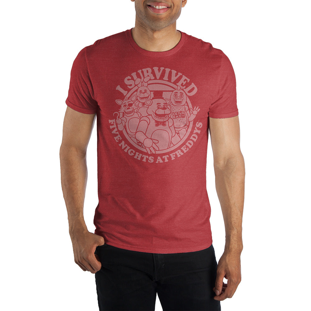 Five Nights at Freddy's I Survived Graphic Print Men's Red T-shirt