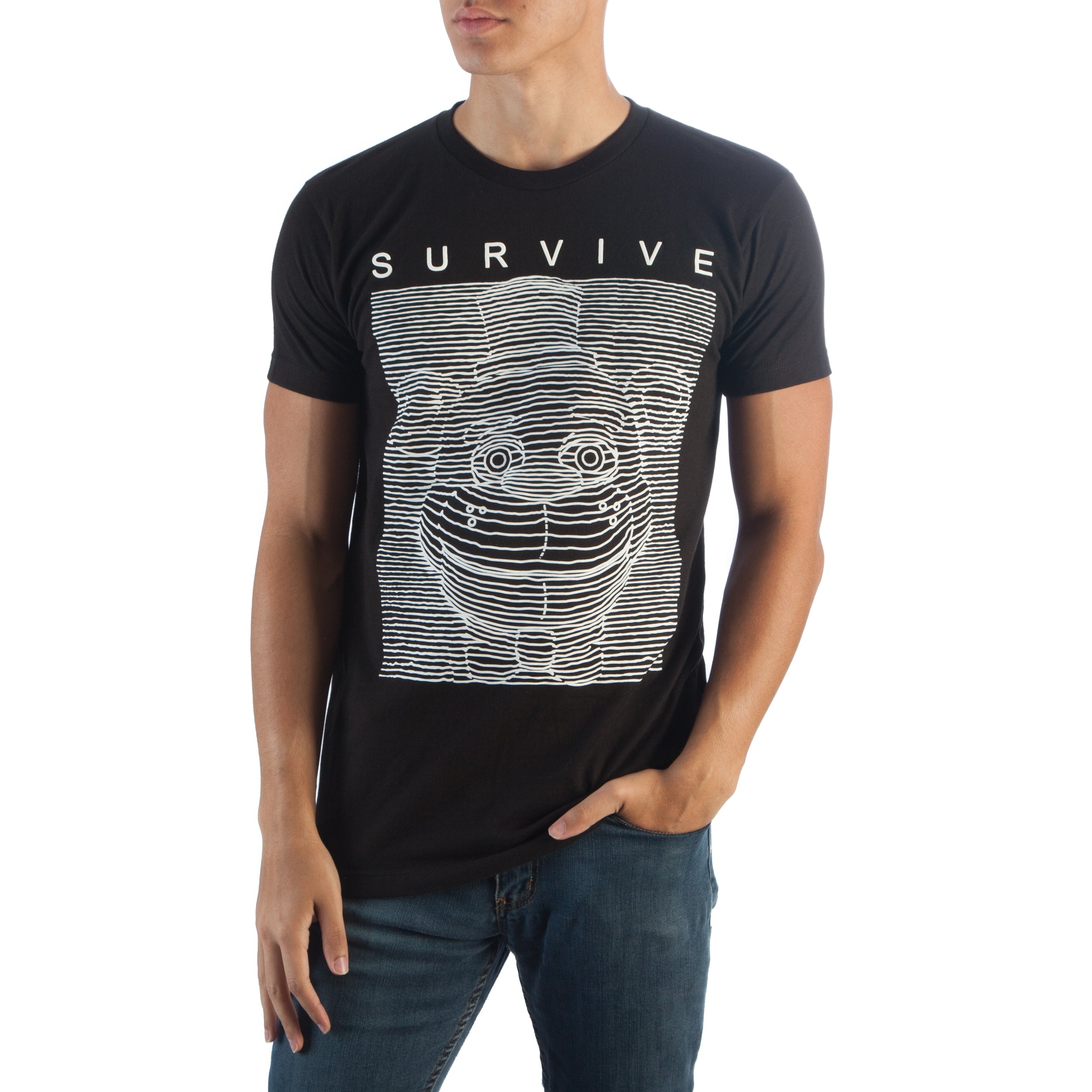 Five Nights Black and White Survive Shirt, Sketch White High Density Lines Design, T-Shirt with Message FNAF