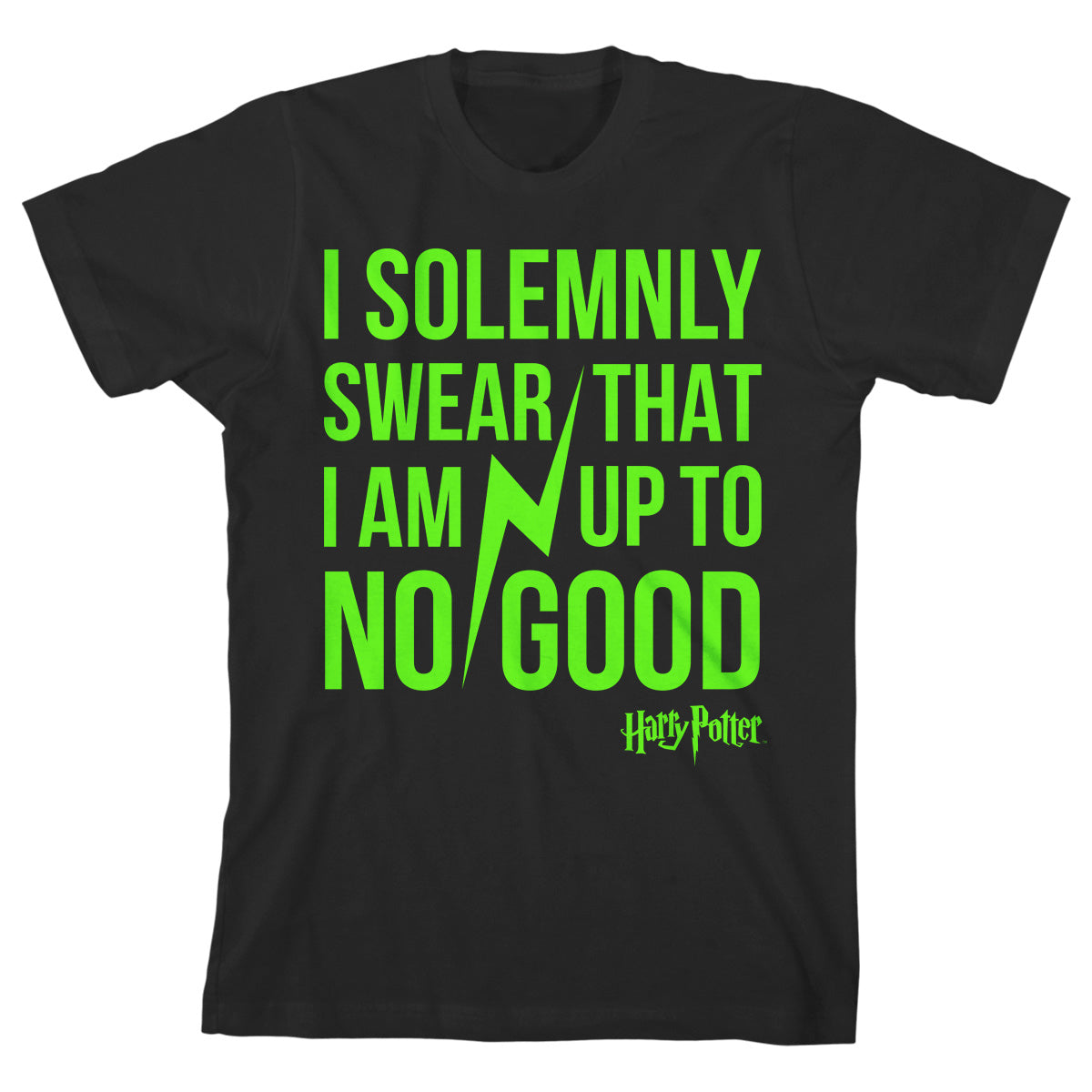 Harry Potter I Solemnly Swear Neon Green Text Black T-shirt Toddler Boy to Youth Boy