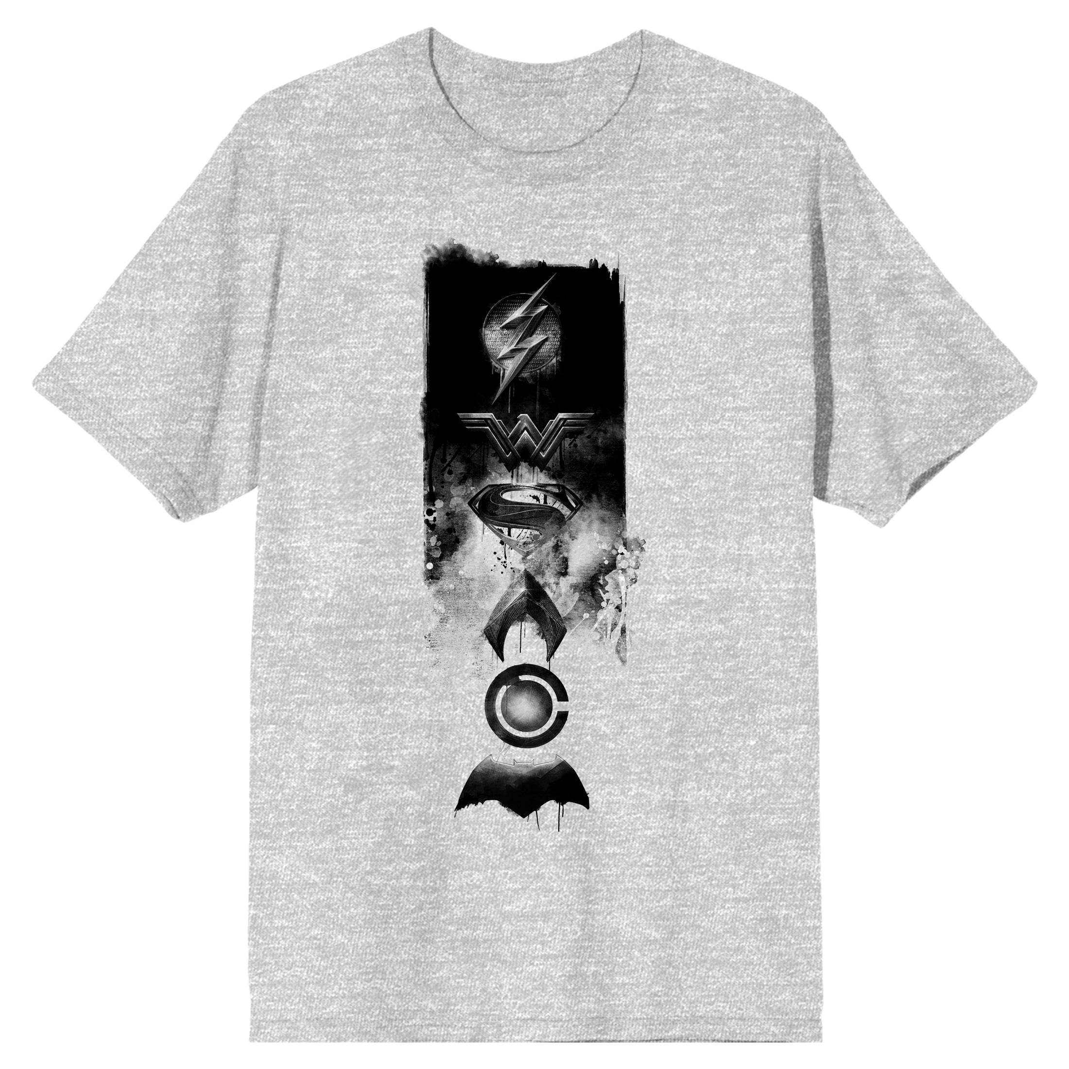 Justice League Mve Super Heroes Emblems Men's Athletic Heather Gray T-Shirt