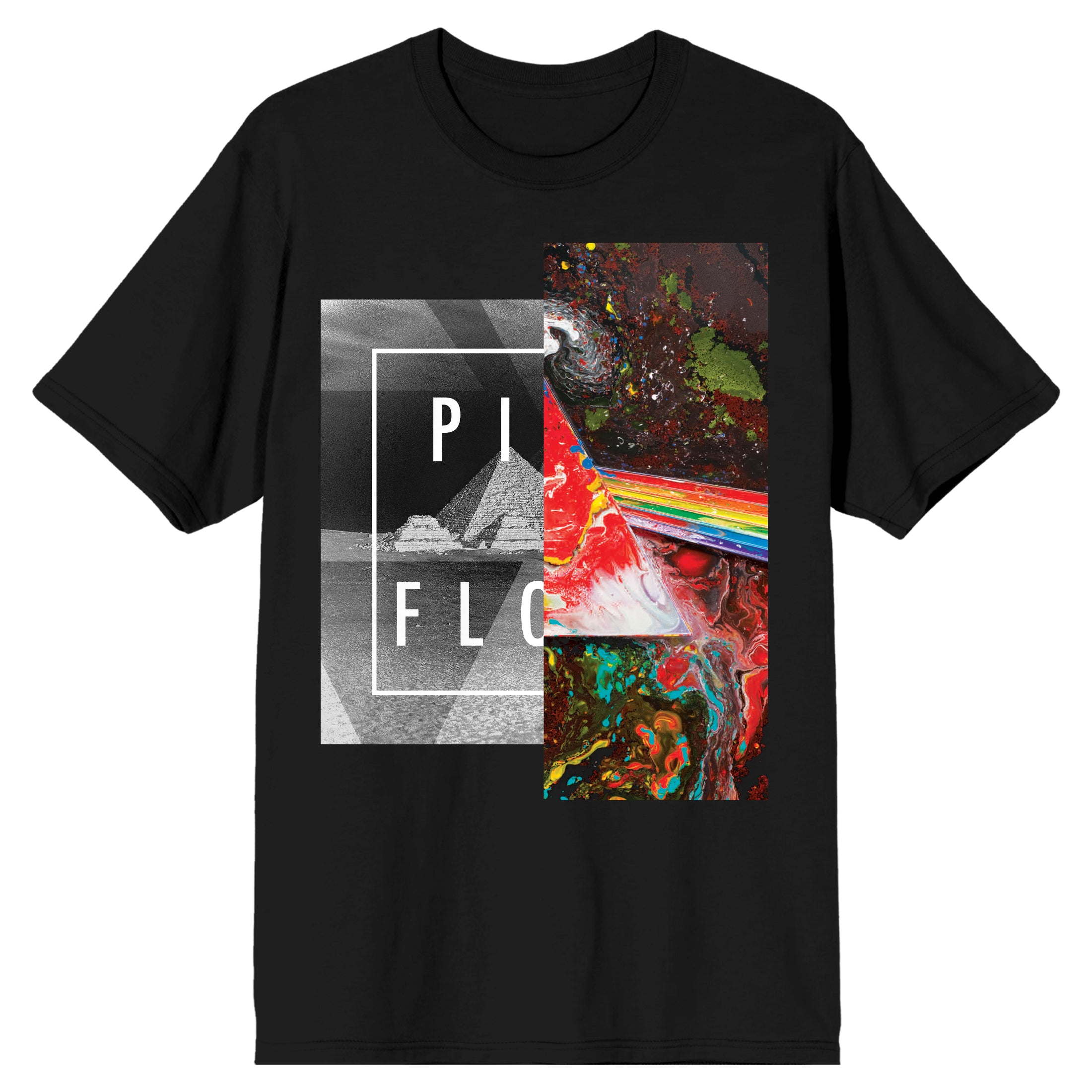 Pink Floyd Black and White and Rainbow Split Men's Black T-shirt