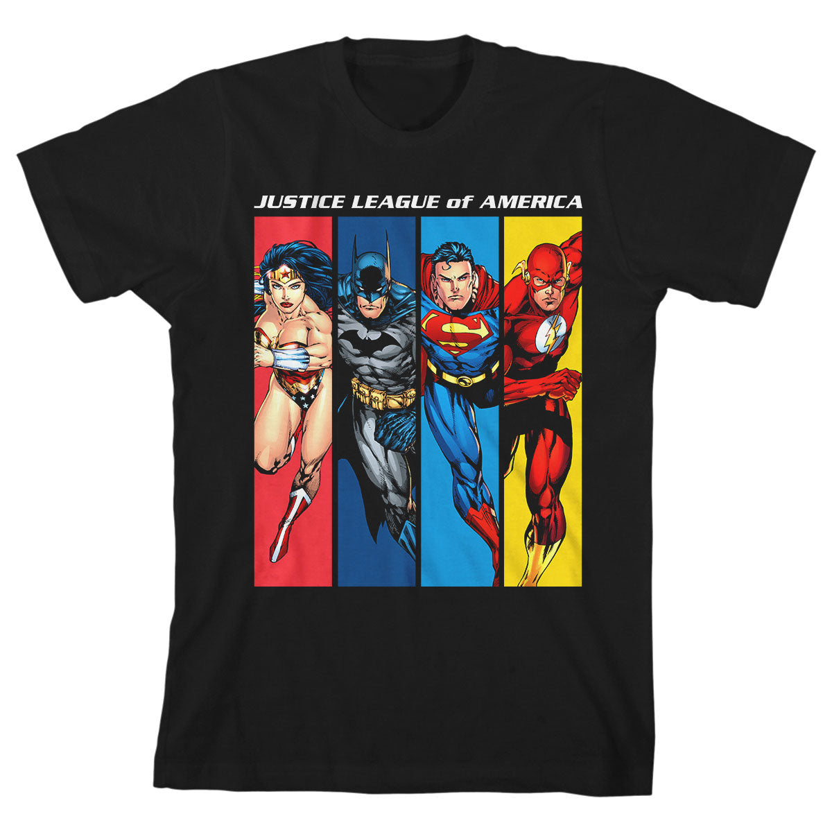 Justice League Four Superheroes Black T-shirt Toddler Boy to Youth Boy