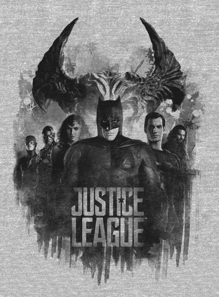 The Justice League Superhero Group Men's Athletic Heather Gray Graphic Tee