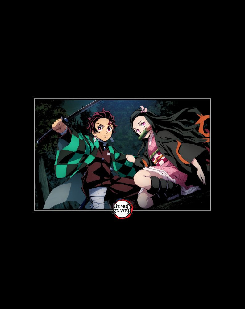 Demon Slayer Nezuko & Tanjiro Screenshot Crew Neck Short Sleeve Black T-shirt